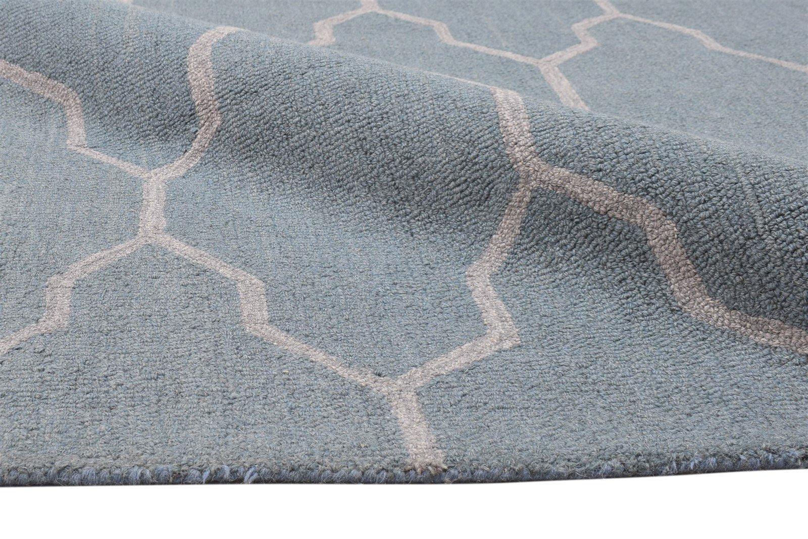 Blue Wool Rug 5' X 8' Modern Hand Tufted Moroccan Trellis Room Size Carpet 7864097439893