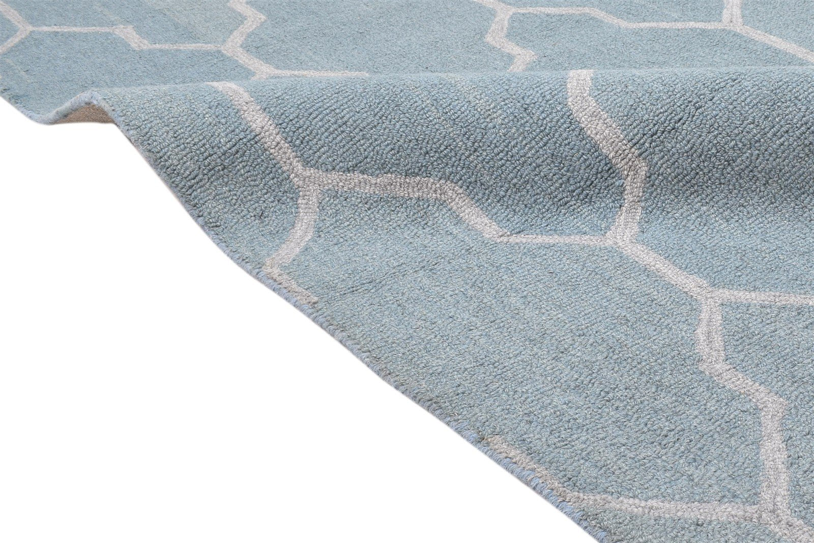 Blue Wool Rug 5' X 8' Modern Hand Tufted Moroccan Trellis Room Size Carpet 7864097439893
