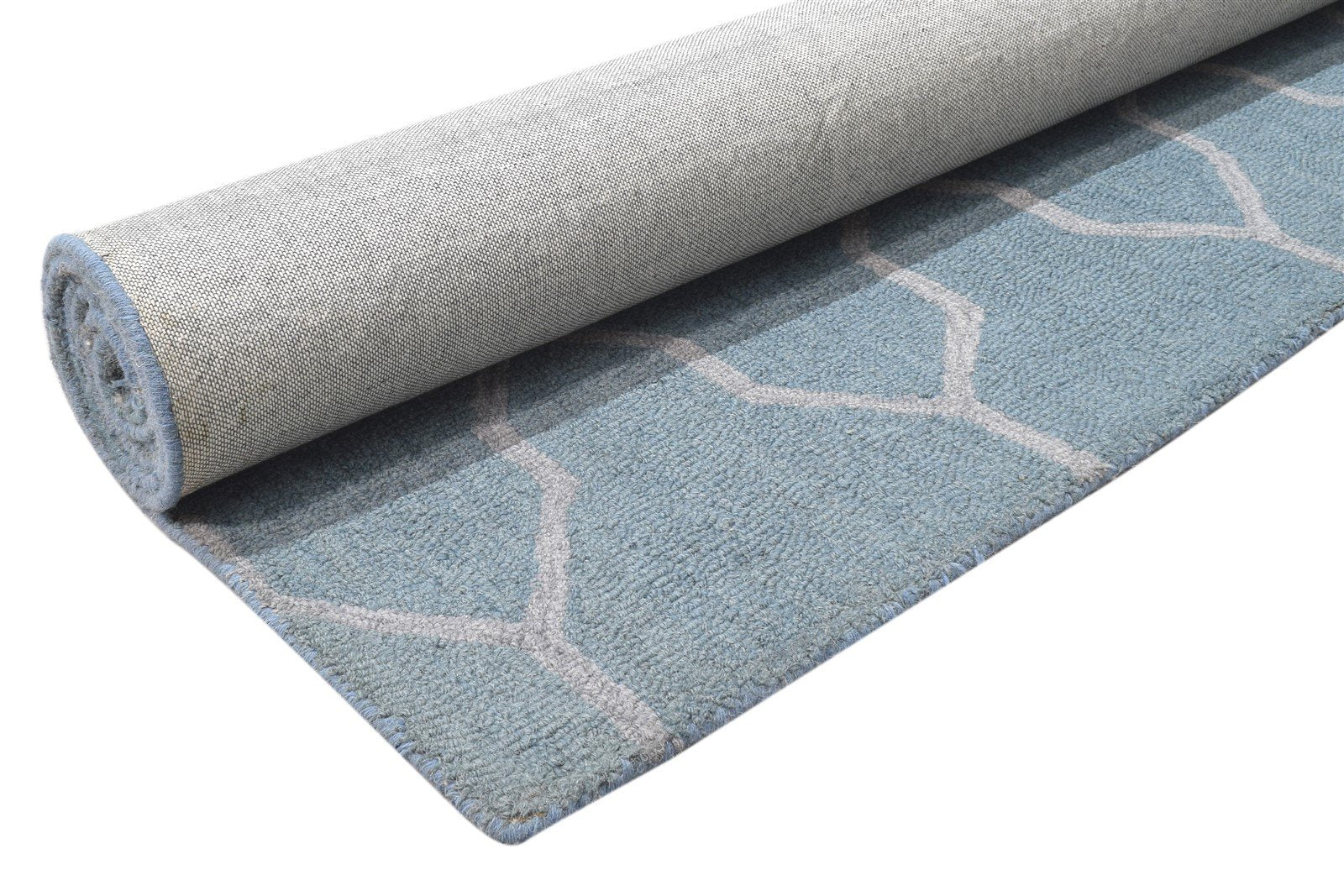 Blue Wool Rug 5' X 8' Modern Hand Tufted Moroccan Trellis Room Size Carpet 7864097439893