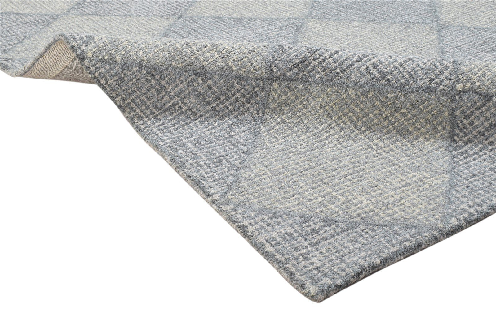 Blue Wool Rug 5' X 8' Modern Hand Tufted Scandinavian Diamond Room Size Carpet 7864096522389