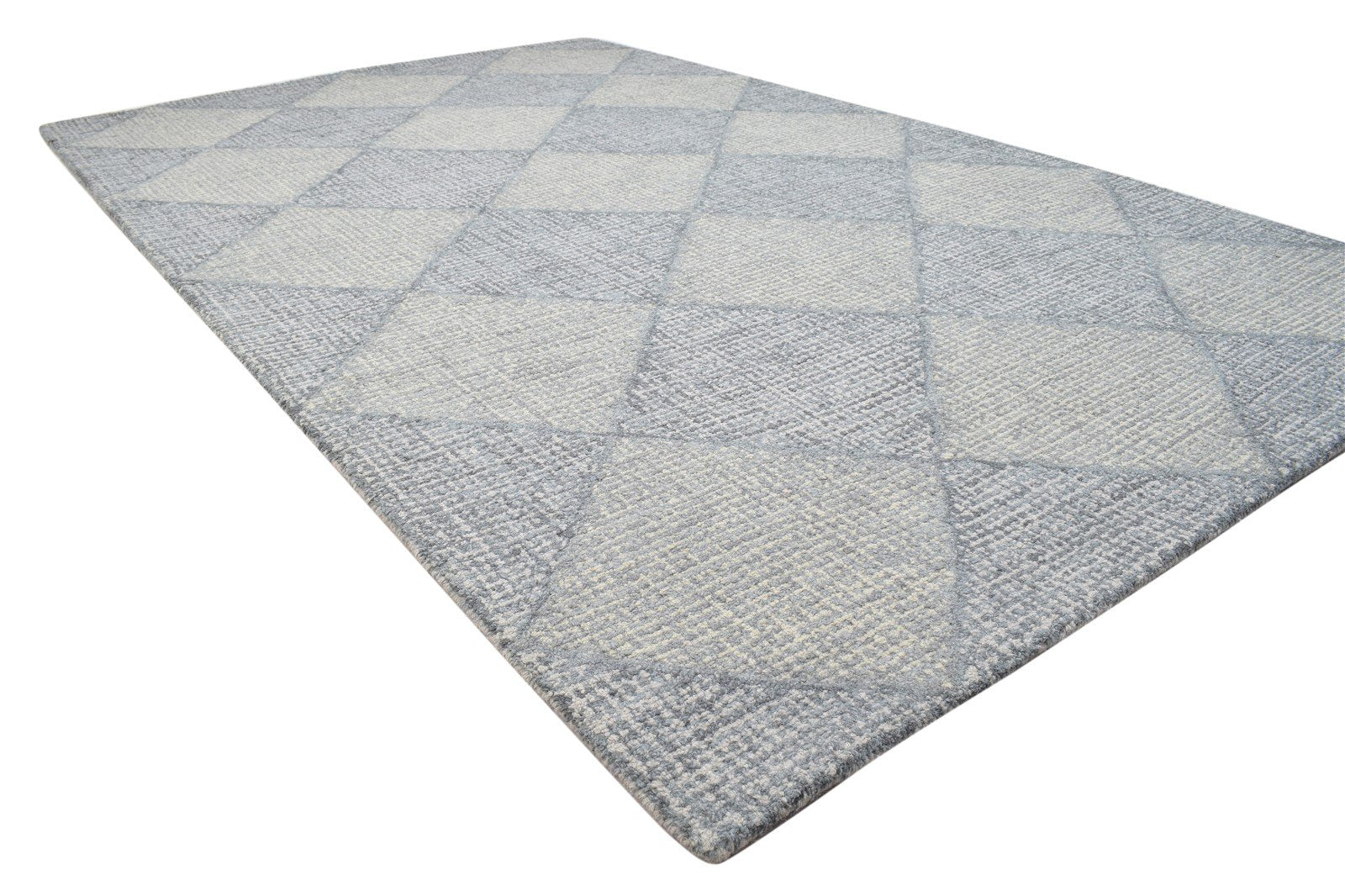 Blue Wool Rug 5' X 8' Modern Hand Tufted Scandinavian Diamond Room Size Carpet 7864096522389