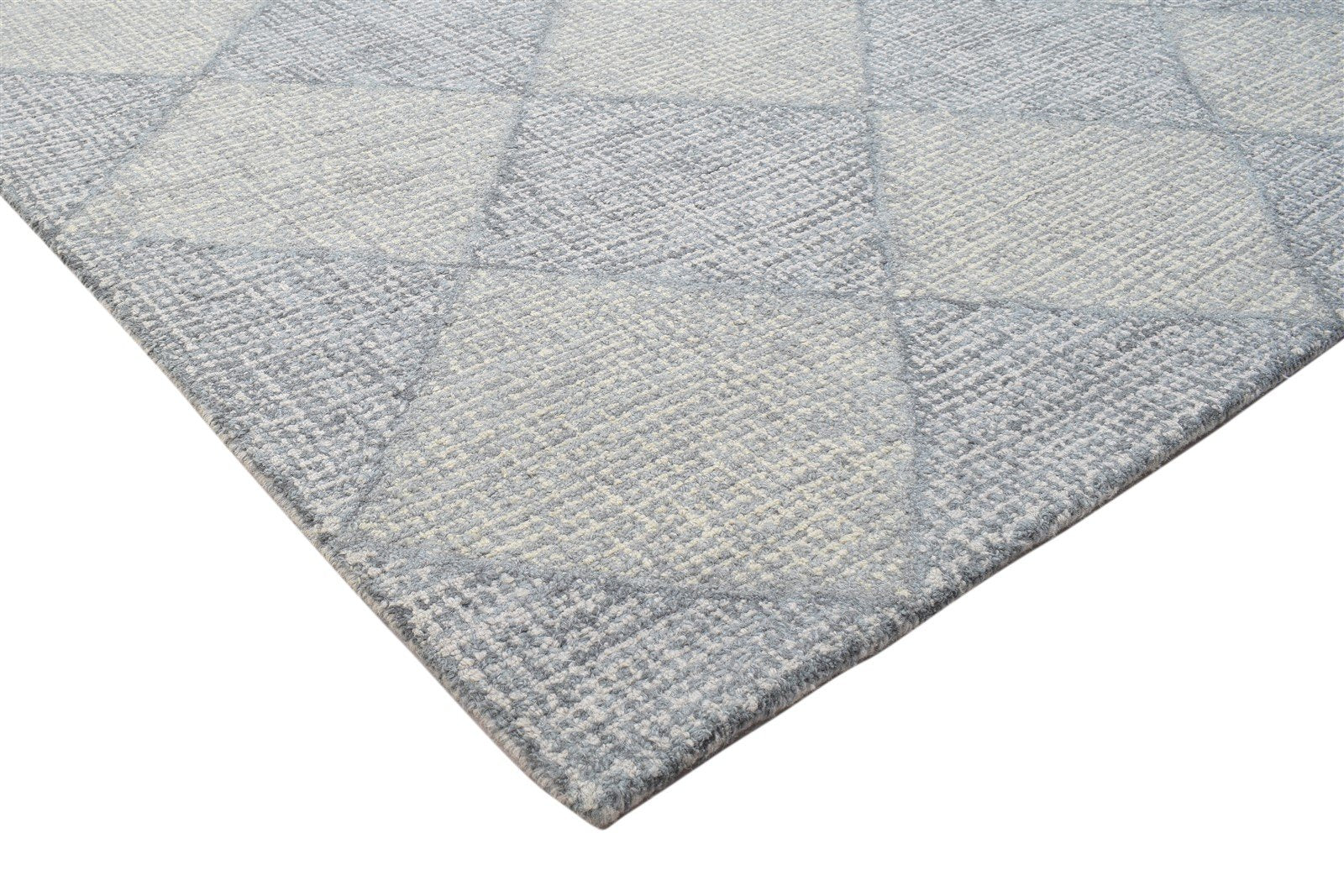 Blue Wool Rug 5' X 8' Modern Hand Tufted Scandinavian Diamond Room Size Carpet 7864096522389