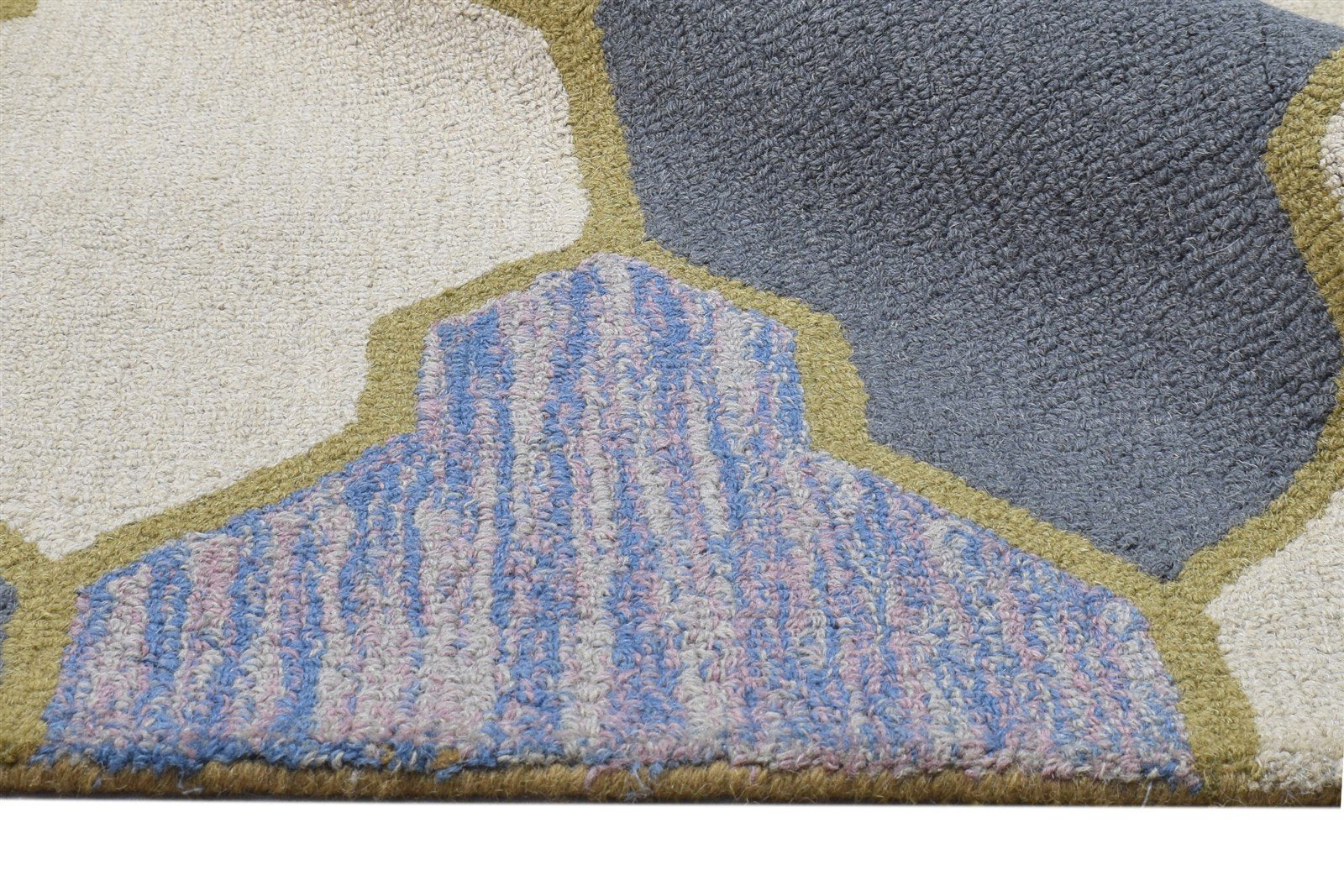 Blue Wool Rug 5' X 8' Modern Hand Tufted Scandinavian Trellis Room Size Carpet 7864096751765