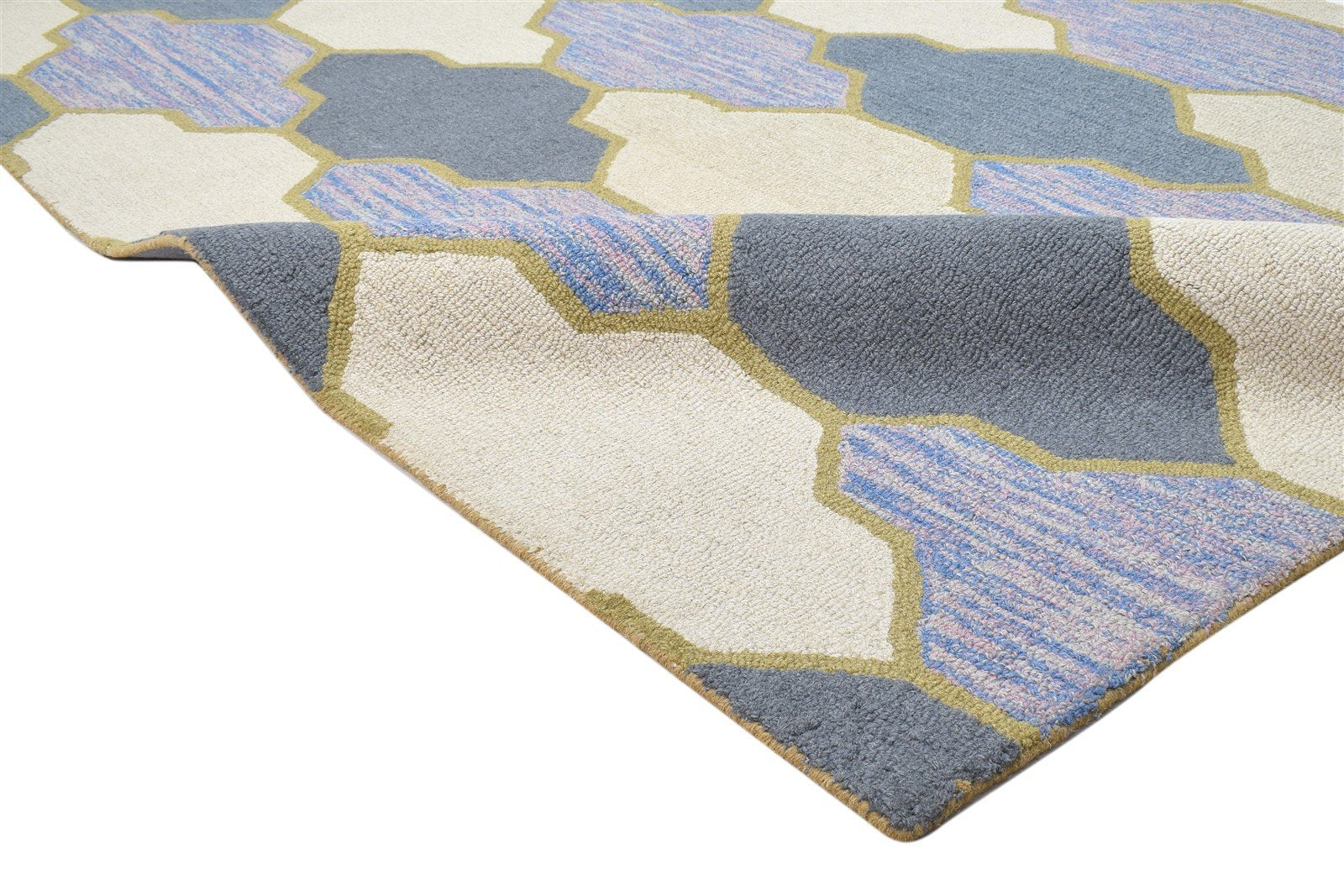 Blue Wool Rug 5' X 8' Modern Hand Tufted Scandinavian Trellis Room Size Carpet 7864096751765