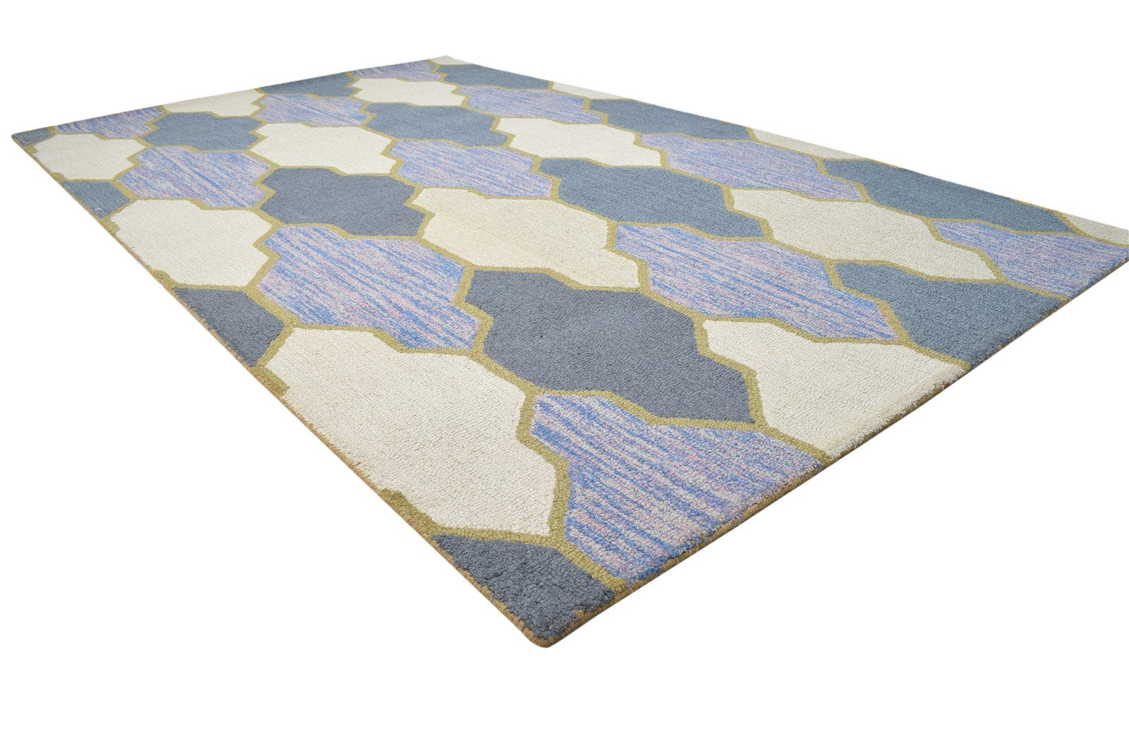 Blue Wool Rug 5' X 8' Modern Hand Tufted Scandinavian Trellis Room Size Carpet 7864096751765