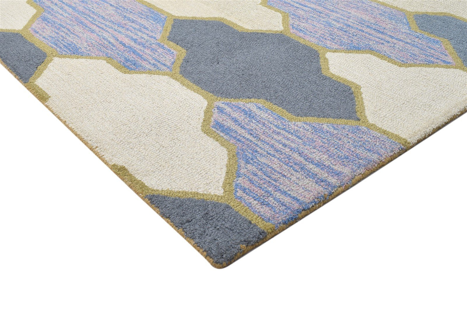 Blue Wool Rug 5' X 8' Modern Hand Tufted Scandinavian Trellis Room Size Carpet 7864096751765