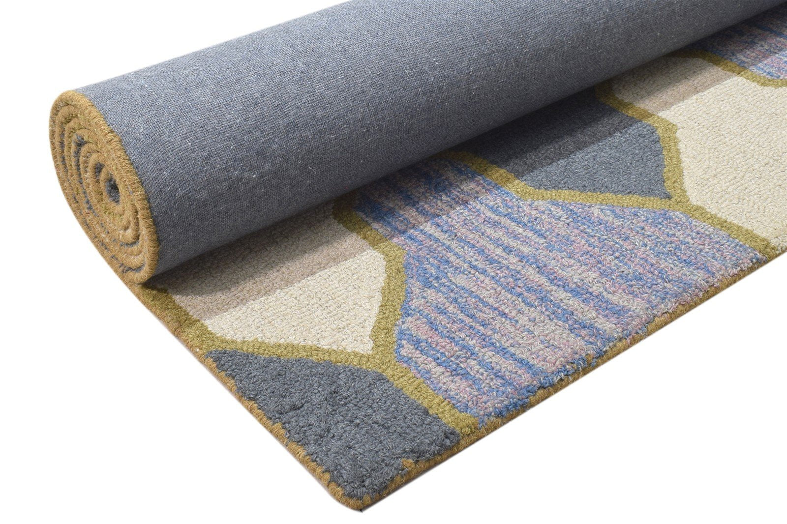 Blue Wool Rug 5' X 8' Modern Hand Tufted Scandinavian Trellis Room Size Carpet 7864096751765