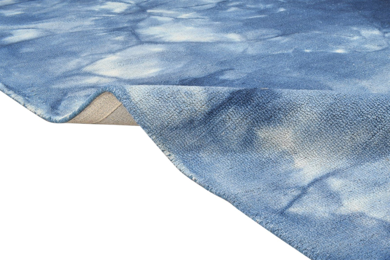 Blue Wool Rug 5' X 8' Modern Hand Tufted Shibori Tie Dye Room Size Carpet 7865203064981