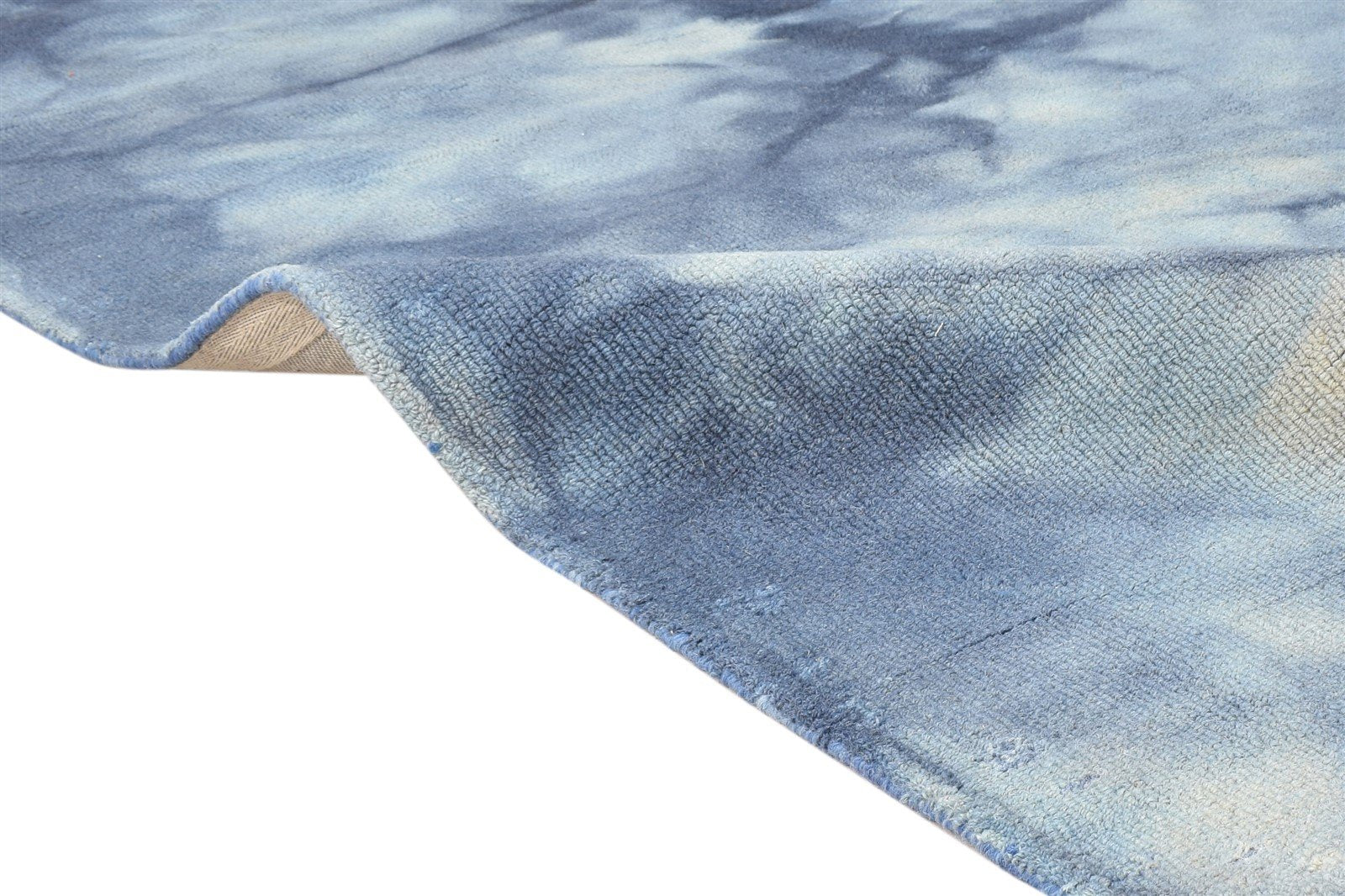 Blue Wool Rug 5' X 8' Modern Hand Tufted Shibori Tie Dye Room Size Carpet 7865205358741