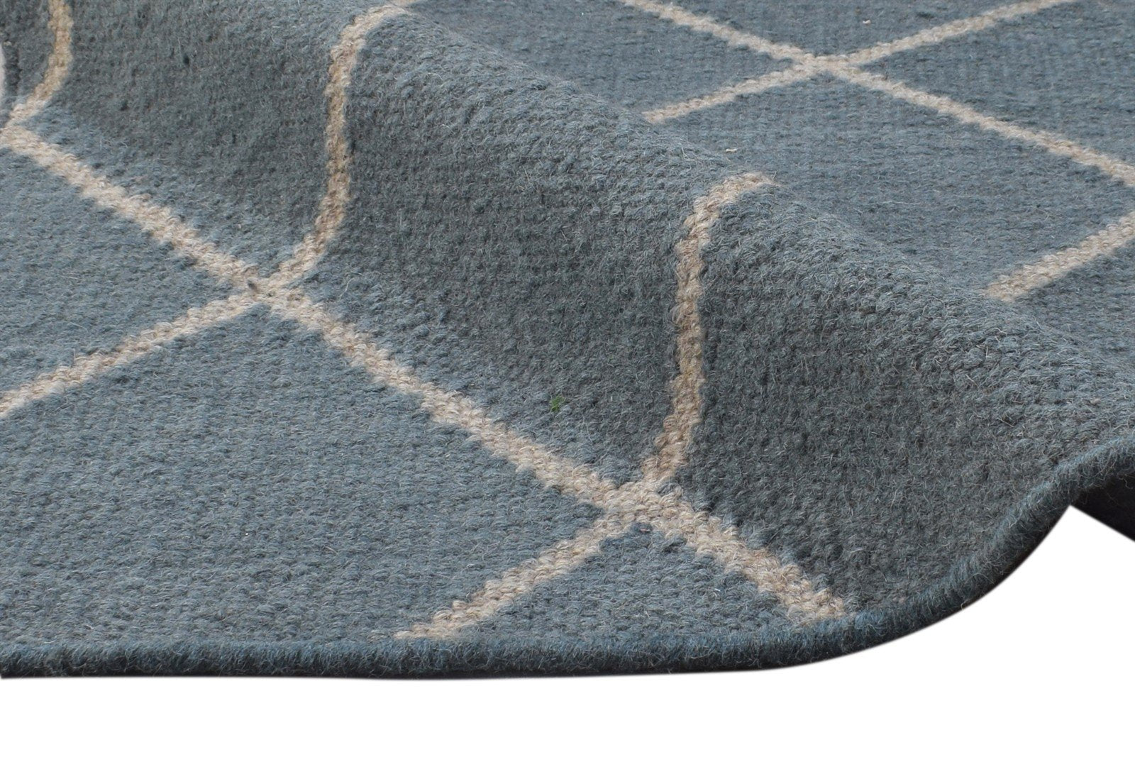 Blue Wool Rug 6' X 7' Modern Dhurrie Moroccan Diamond Large Carpet 7864816140437