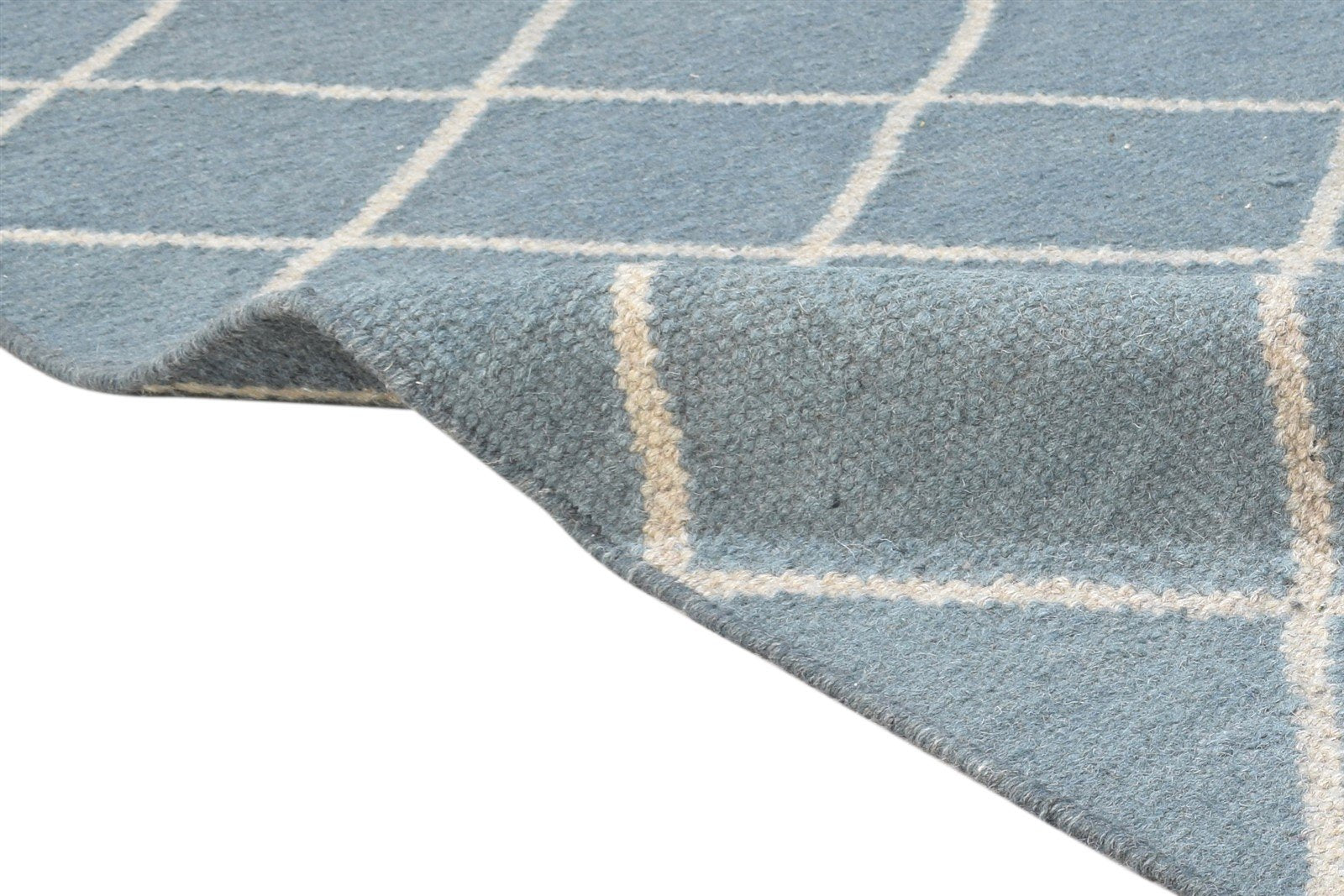 Blue Wool Rug 6' X 7' Modern Dhurrie Moroccan Diamond Large Carpet 7864816140437