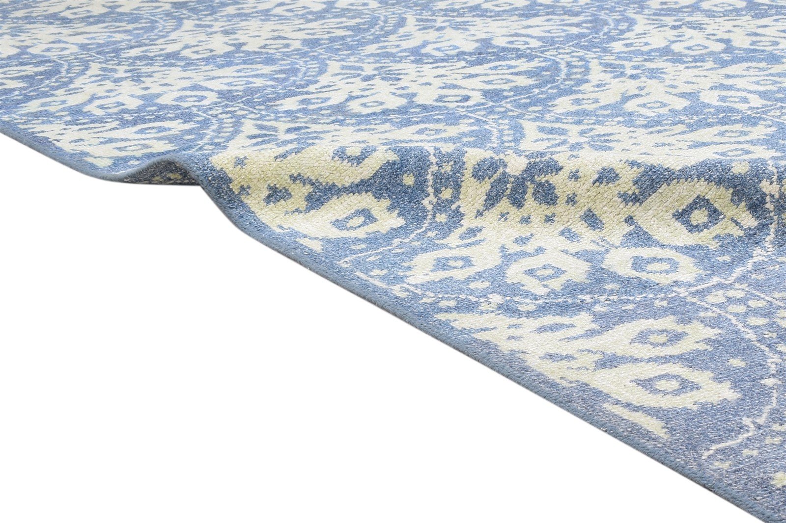 Blue Wool Rug 8' X 10' Modern Hand Knotted Moroccan Damask Large Carpet 7864170184853