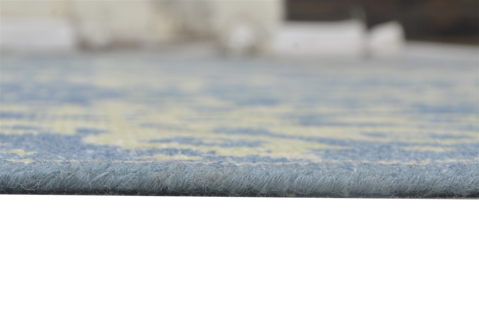 Blue Wool Rug 8' X 10' Modern Hand Knotted Moroccan Damask Large Carpet 7864170184853