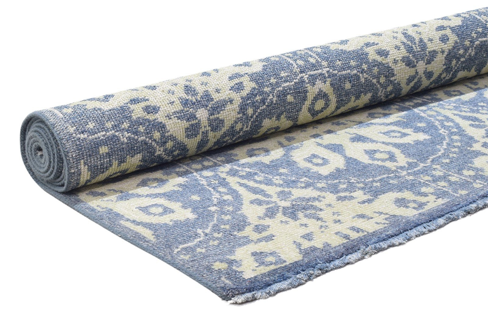 Blue Wool Rug 8' X 10' Modern Hand Knotted Moroccan Damask Large Carpet 7864170184853