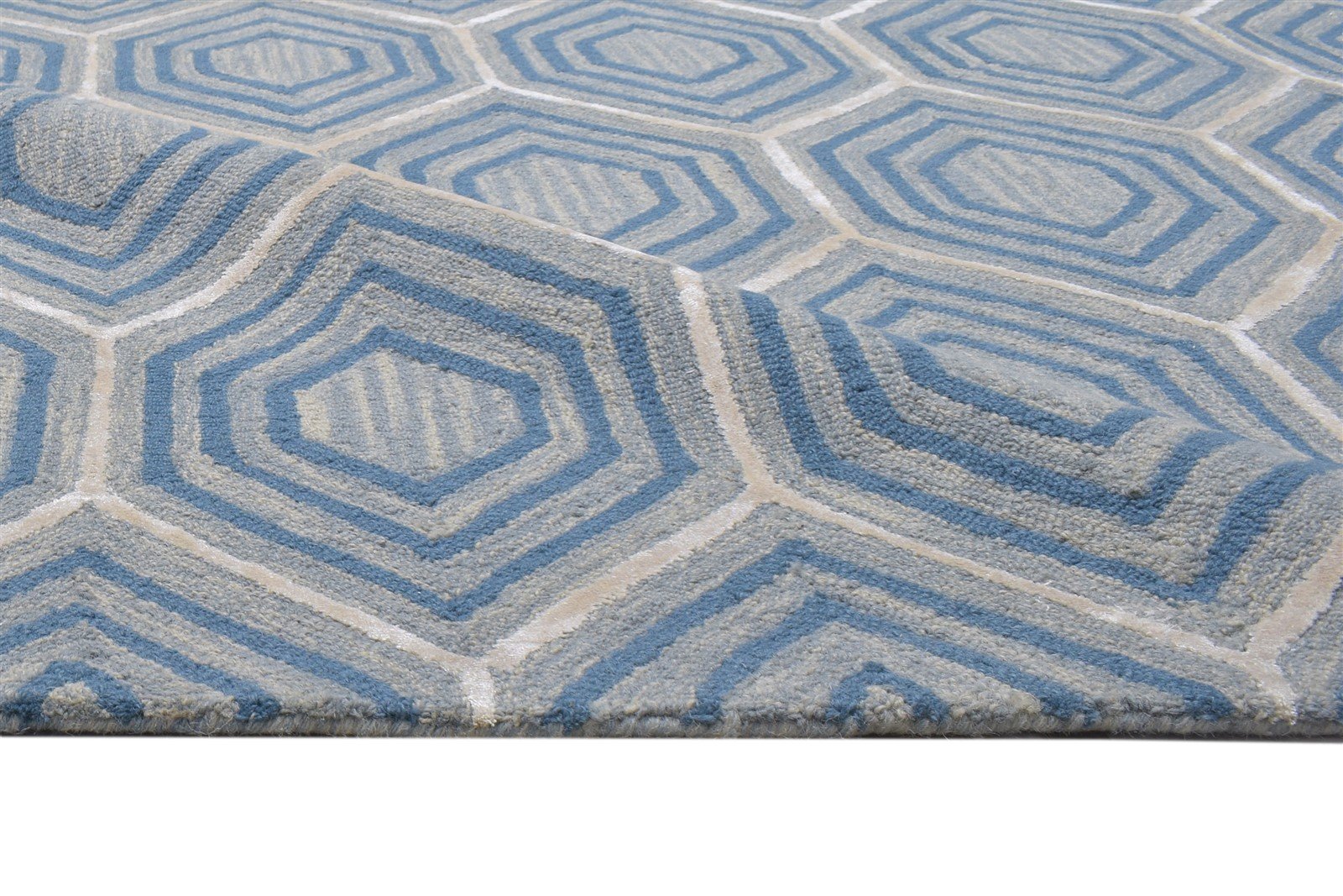 Blue Wool Rug 8' X 10' Modern Hand Tufted Moroccan Honeycomb Large Carpet 7864116543637
