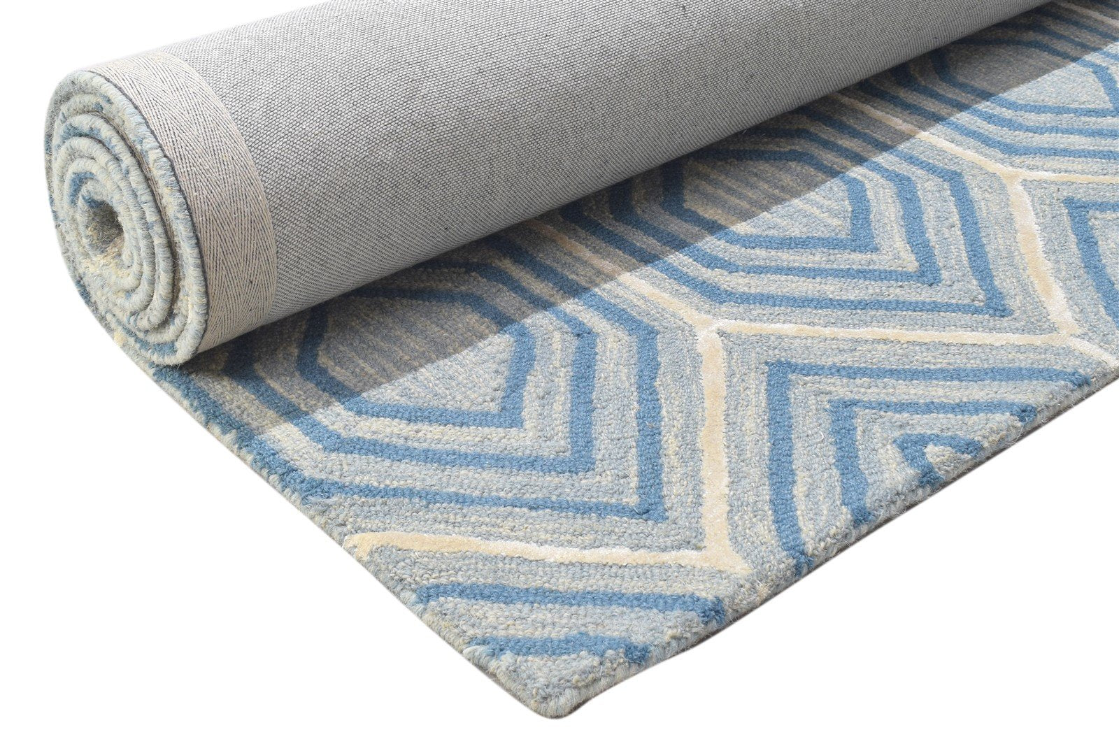 Blue Wool Rug 8' X 10' Modern Hand Tufted Moroccan Honeycomb Large Carpet 7864116543637