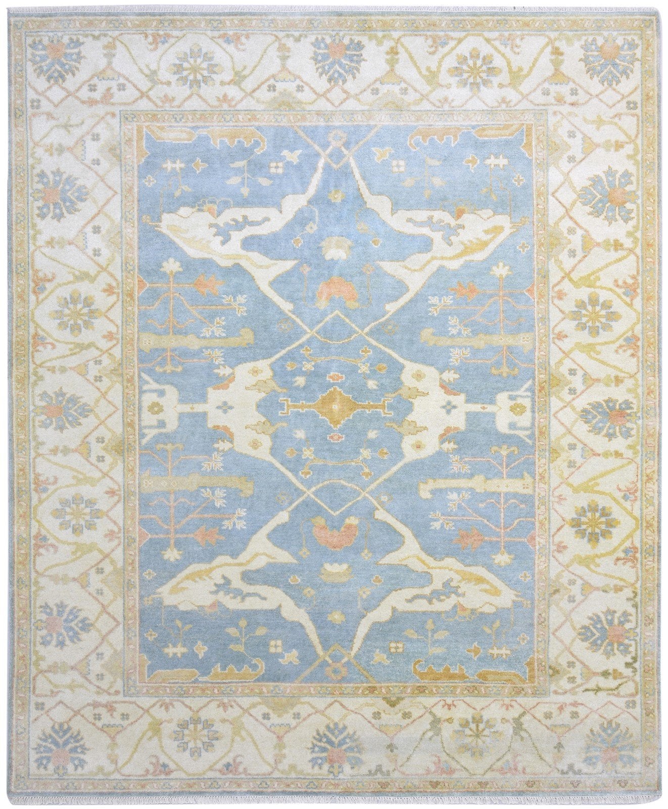 Blue Wool Rug 8' X 10' Persian Hand Knotted Oushak Oriental Large Carpet 7864181850261
