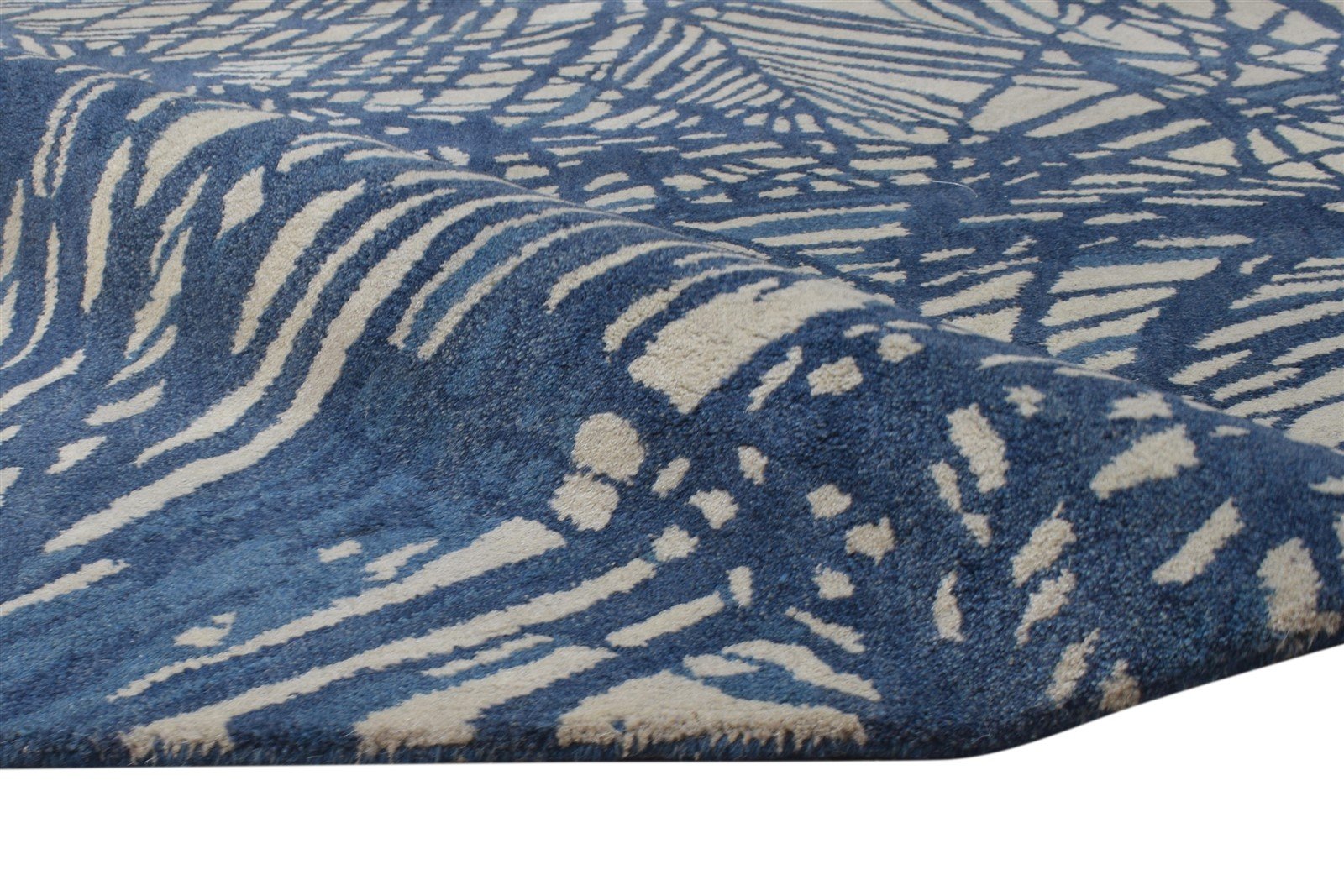 Blue Wool Rug 8' X 11' Modern Hand Tufted French Abstract Large Carpet 7864809259157