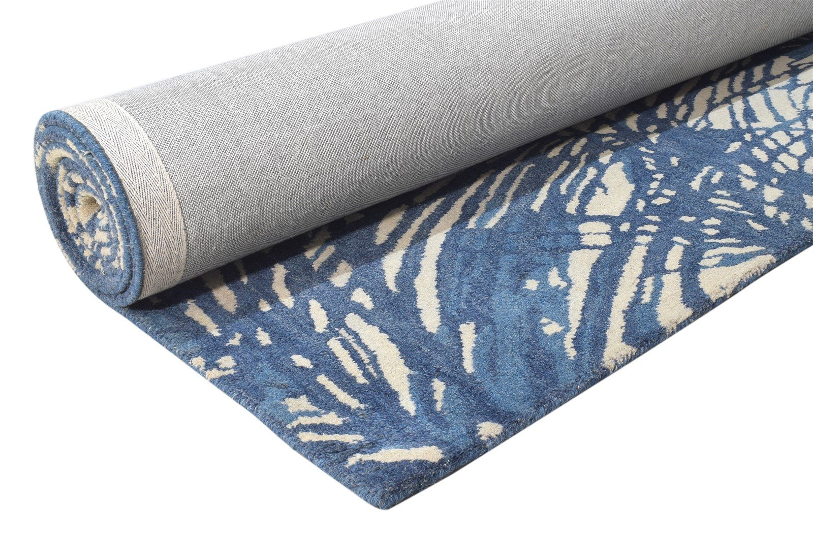 Blue Wool Rug 8' X 11' Modern Hand Tufted French Abstract Large Carpet 7864809259157