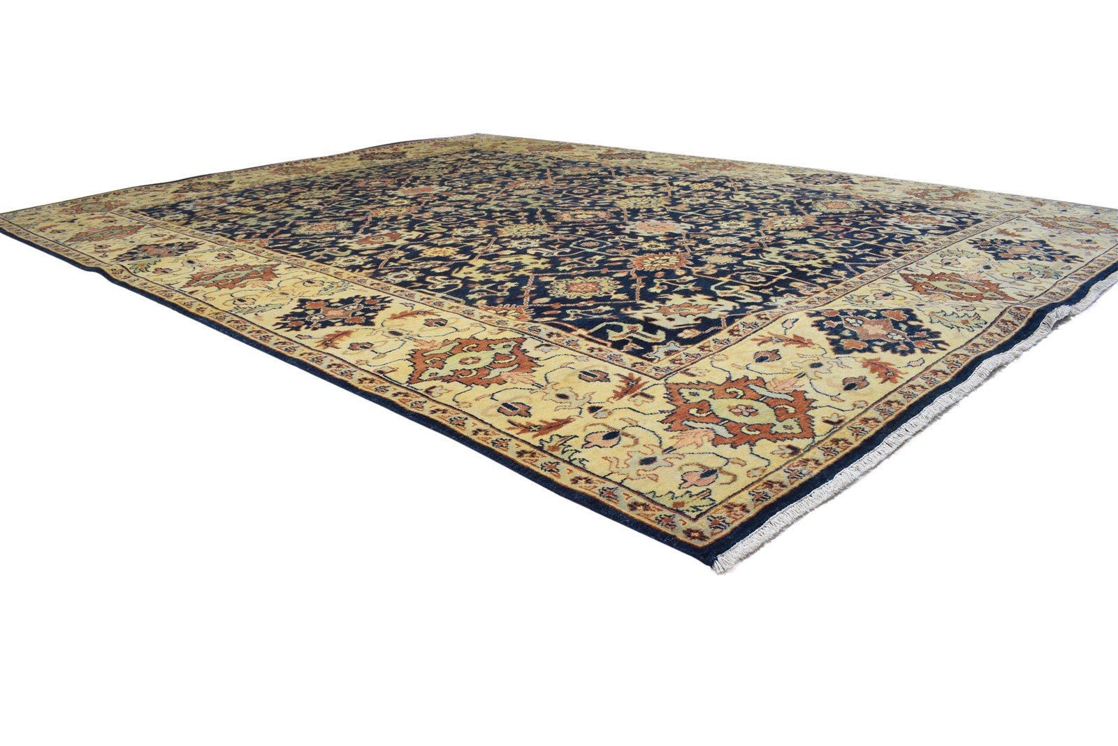 Blue Wool Rug 9' X 12' Persian Hand Knotted Kashan Oriental Large Carpet 7864201085077