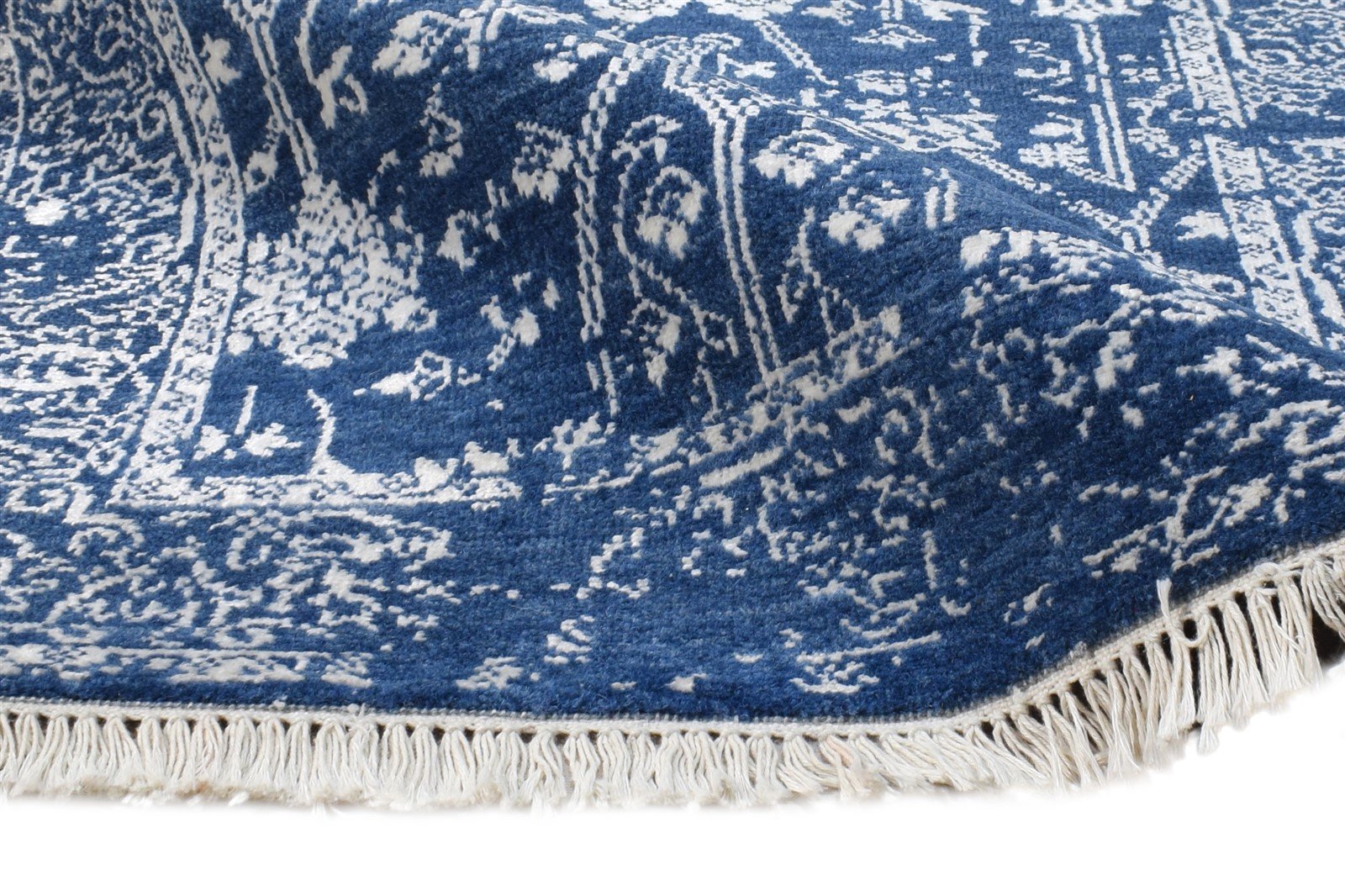 Blue Wool / Silk Rug 2' X 6' Modern Hand Knotted Oushak Abstract Small Runner 7865148637333