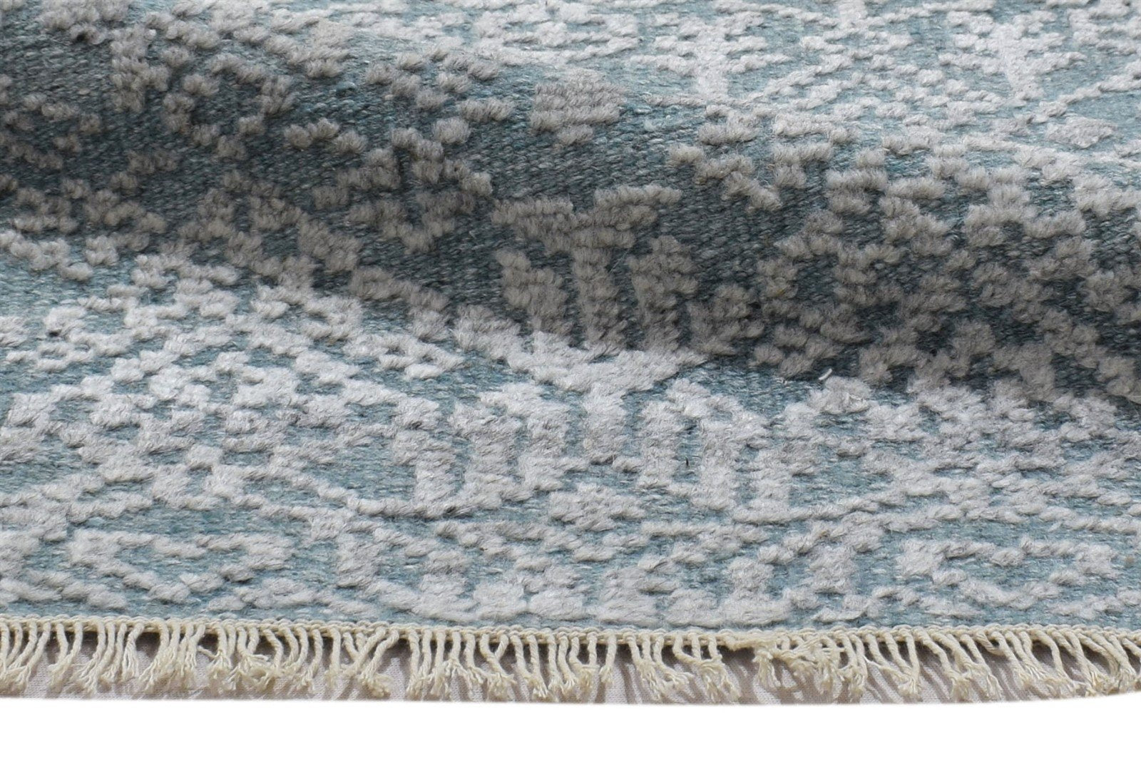 Blue Wool Silk Rug 2X3 Modern Hand Knotted Scandinavian Trellis Small Carpet 7864087150741