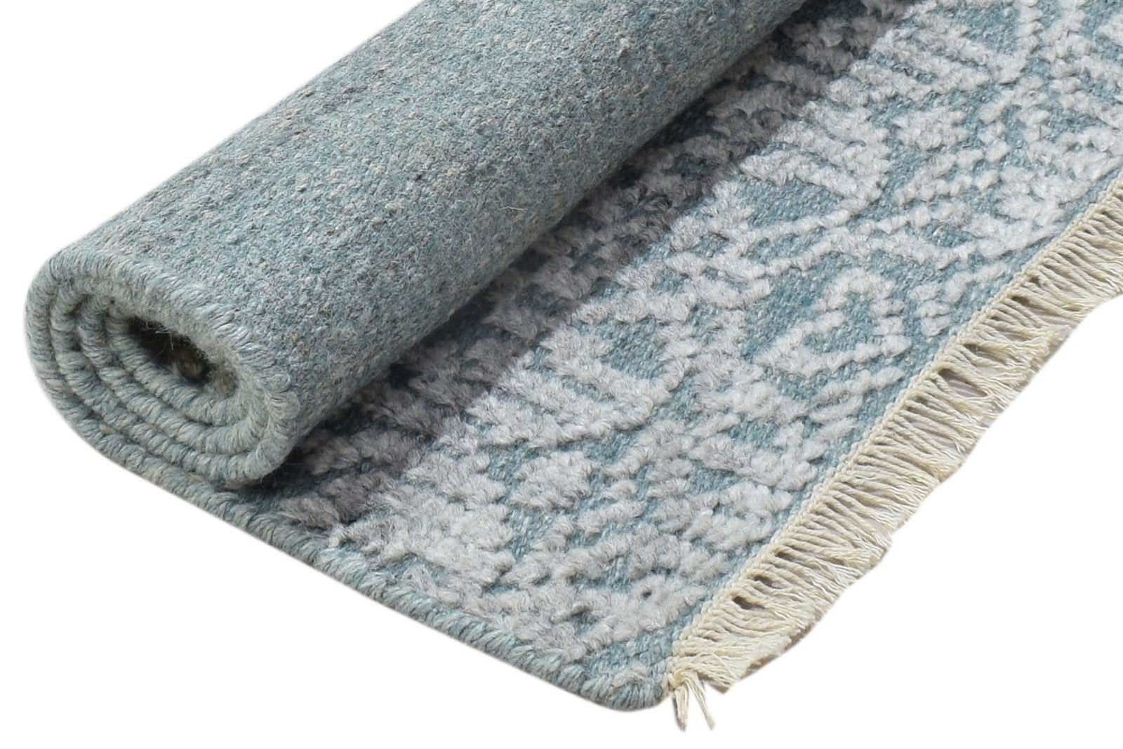 Blue Wool Silk Rug 2X3 Modern Hand Knotted Scandinavian Trellis Small Carpet 7864087150741