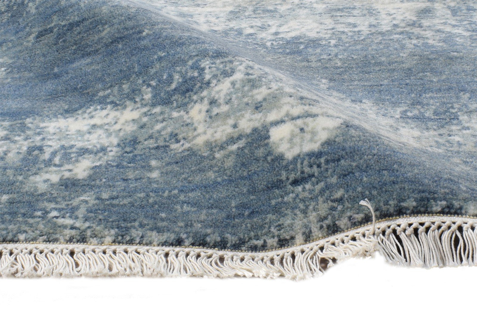 Blue Wool / Silk Rug 3' X 6' Modern Hand Knotted Indian Abstract Small Carpet 7864593612949