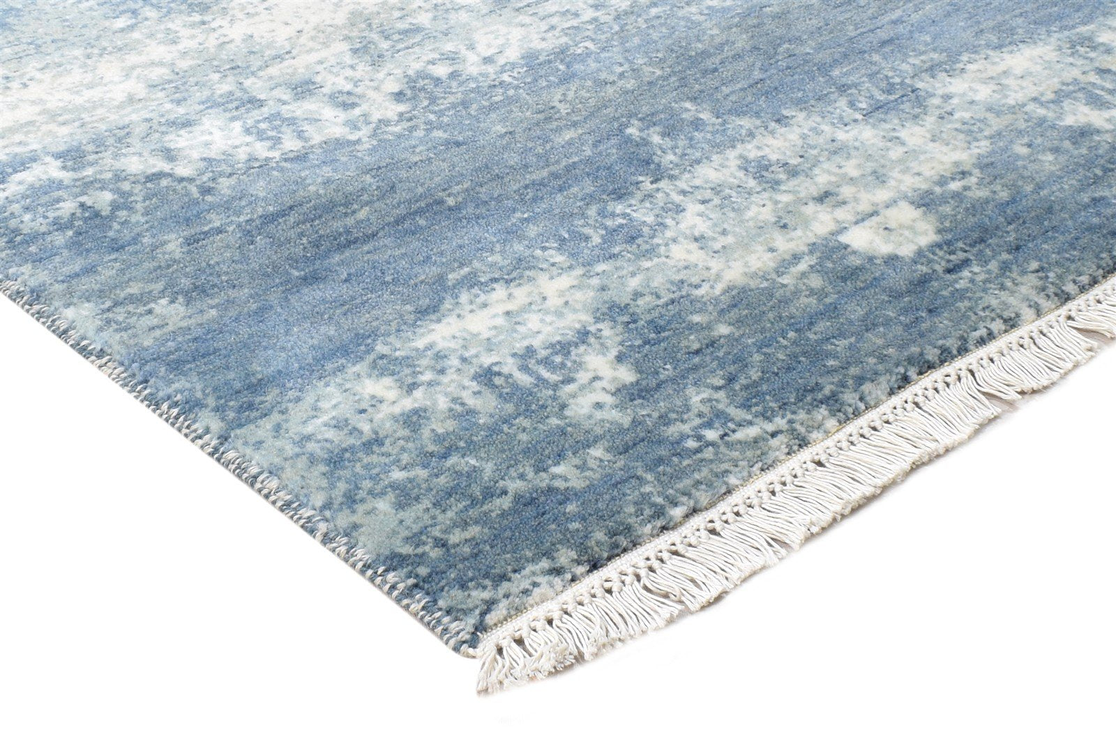 Blue Wool / Silk Rug 3' X 6' Modern Hand Knotted Indian Abstract Small Carpet 7864593612949