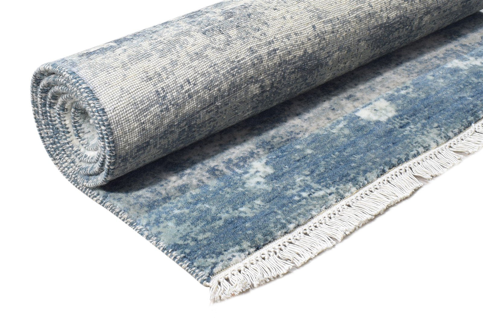 Blue Wool / Silk Rug 3' X 6' Modern Hand Knotted Indian Abstract Small Carpet 7864593612949