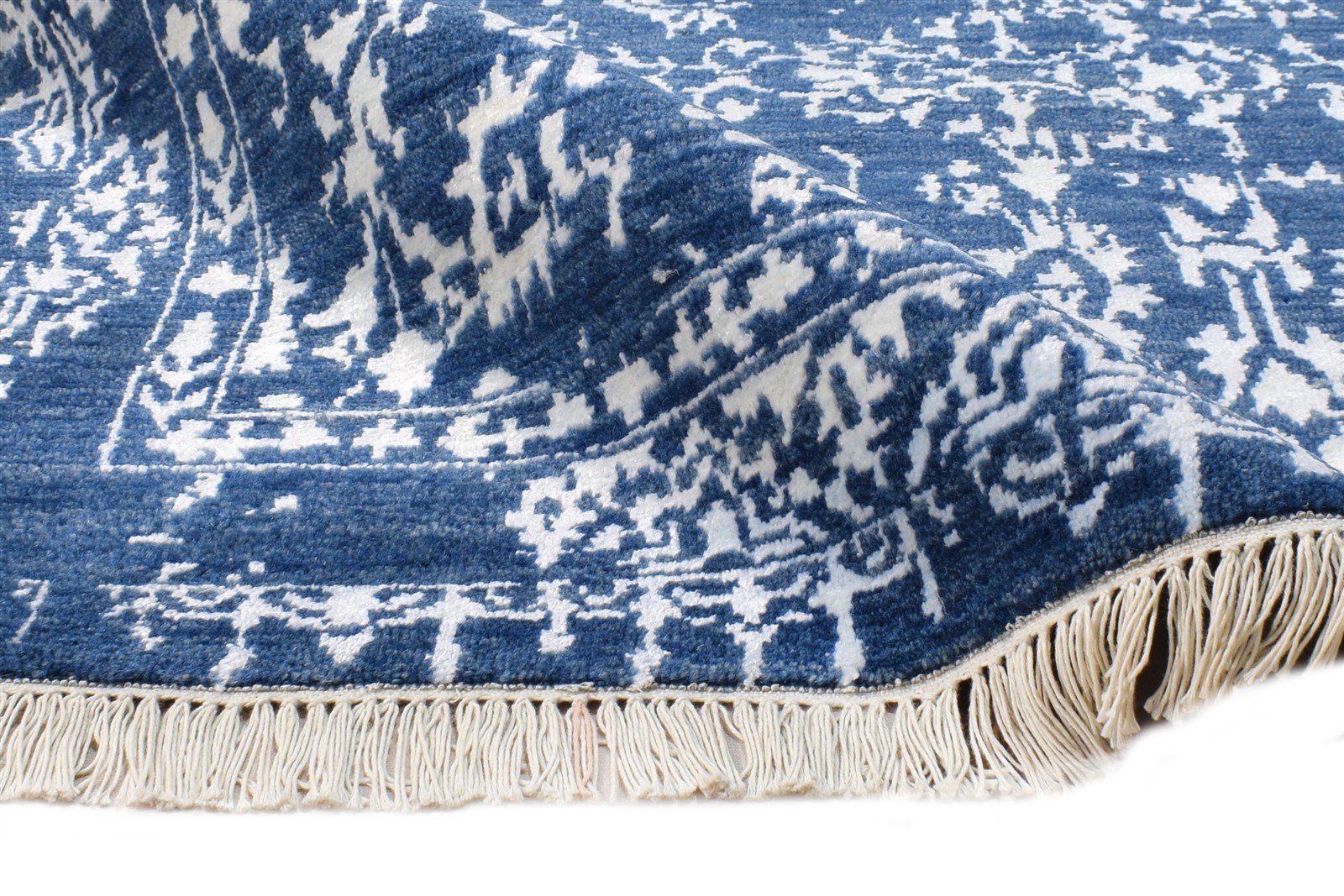 Blue Wool / Silk Rug 4X6 Modern Hand Knotted Oriental Abstract Room Size Carpet 7865148932245