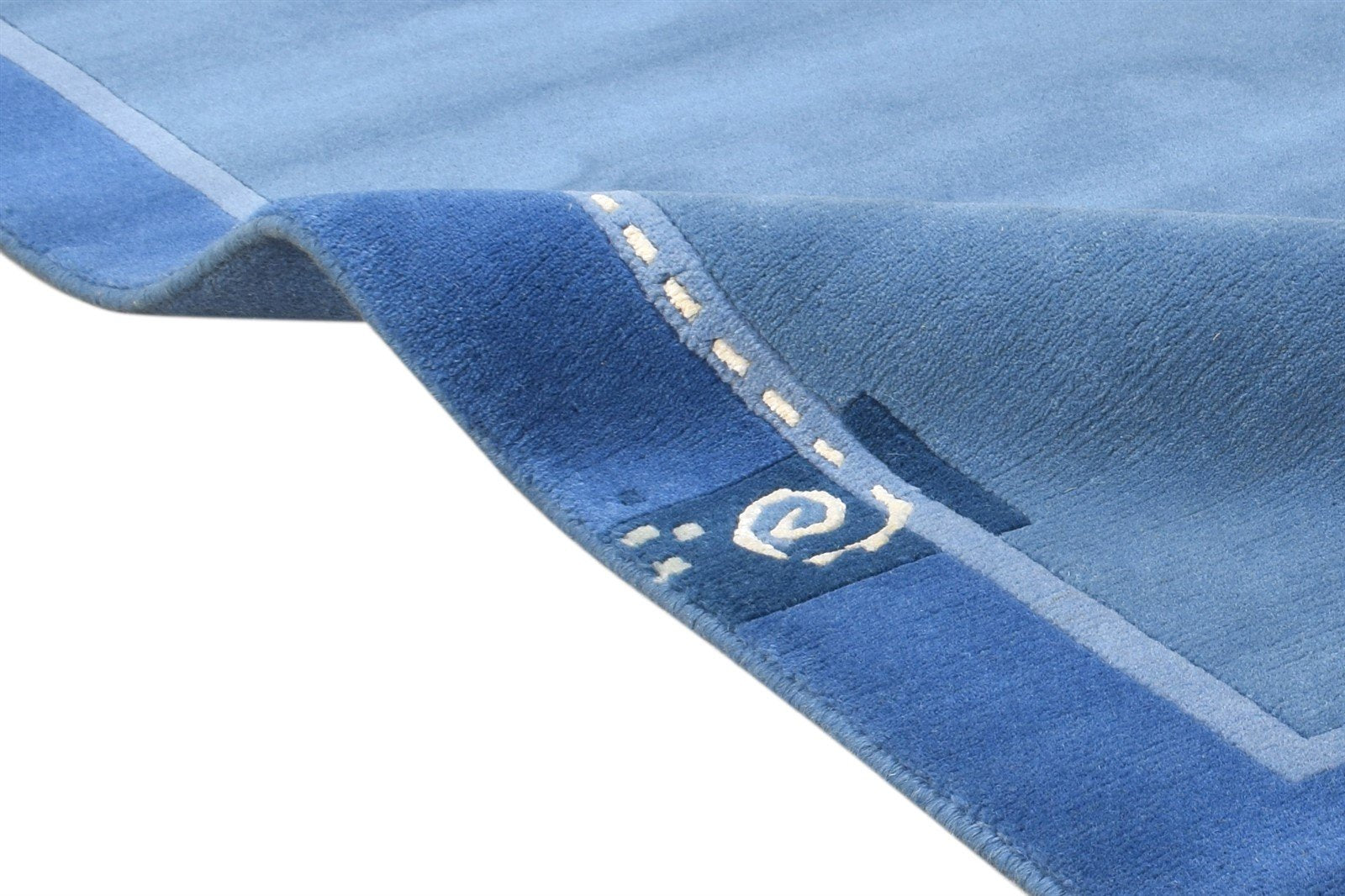 Blue Wool / Silk Rug 4X6 Modern Hand Knotted Scandinavian Bordered Room Size 7865108856981