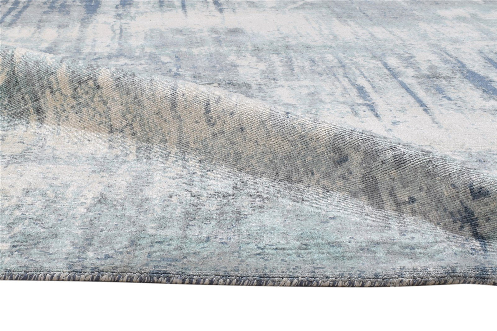Blue Wool / Silk Rug 5' X 6' Modern Handloom Indian Abstract Room Size Carpet 7864155799701