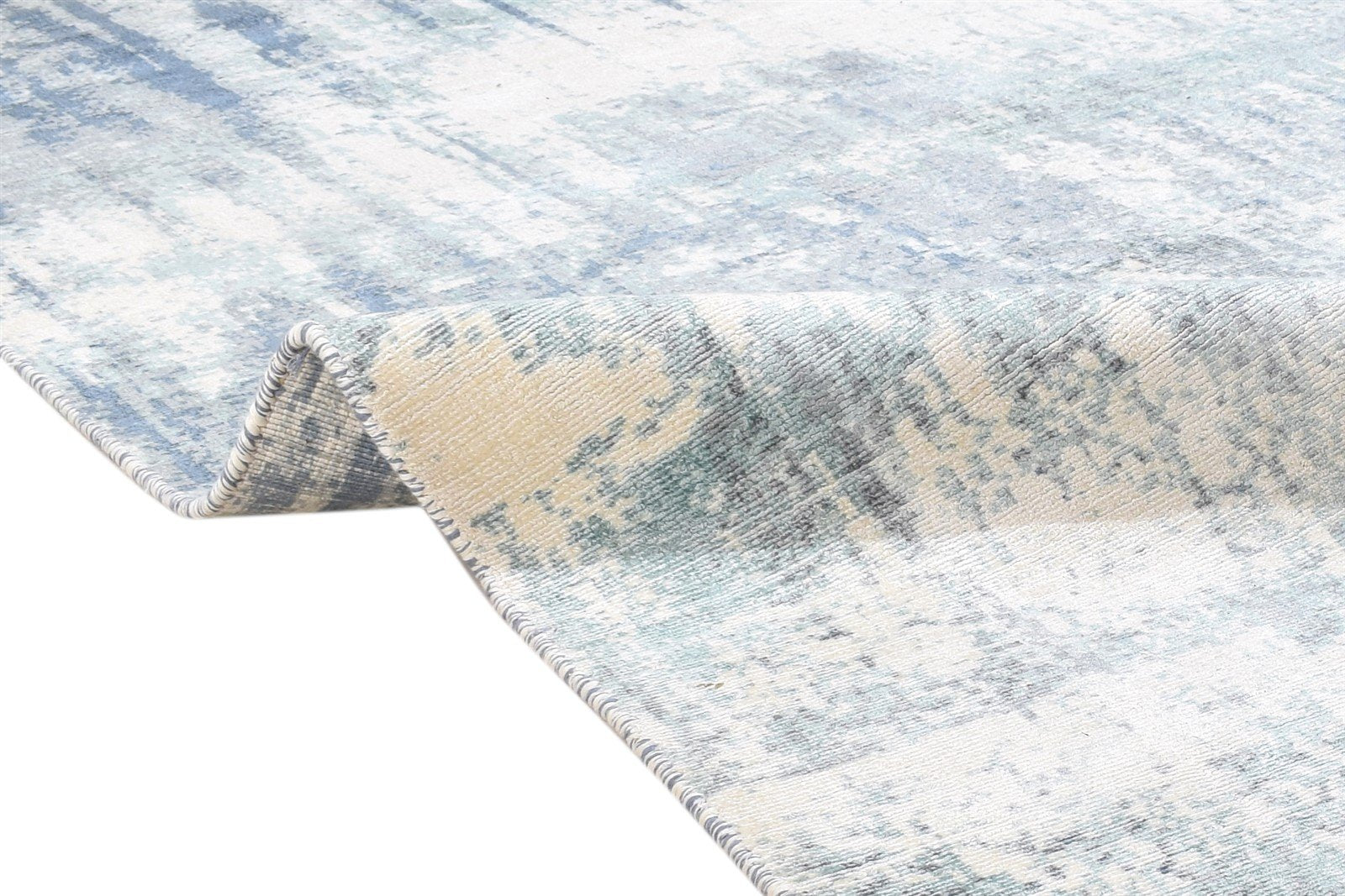 Blue Wool / Silk Rug 5' X 6' Modern Handloom Indian Abstract Room Size Carpet 7864155799701