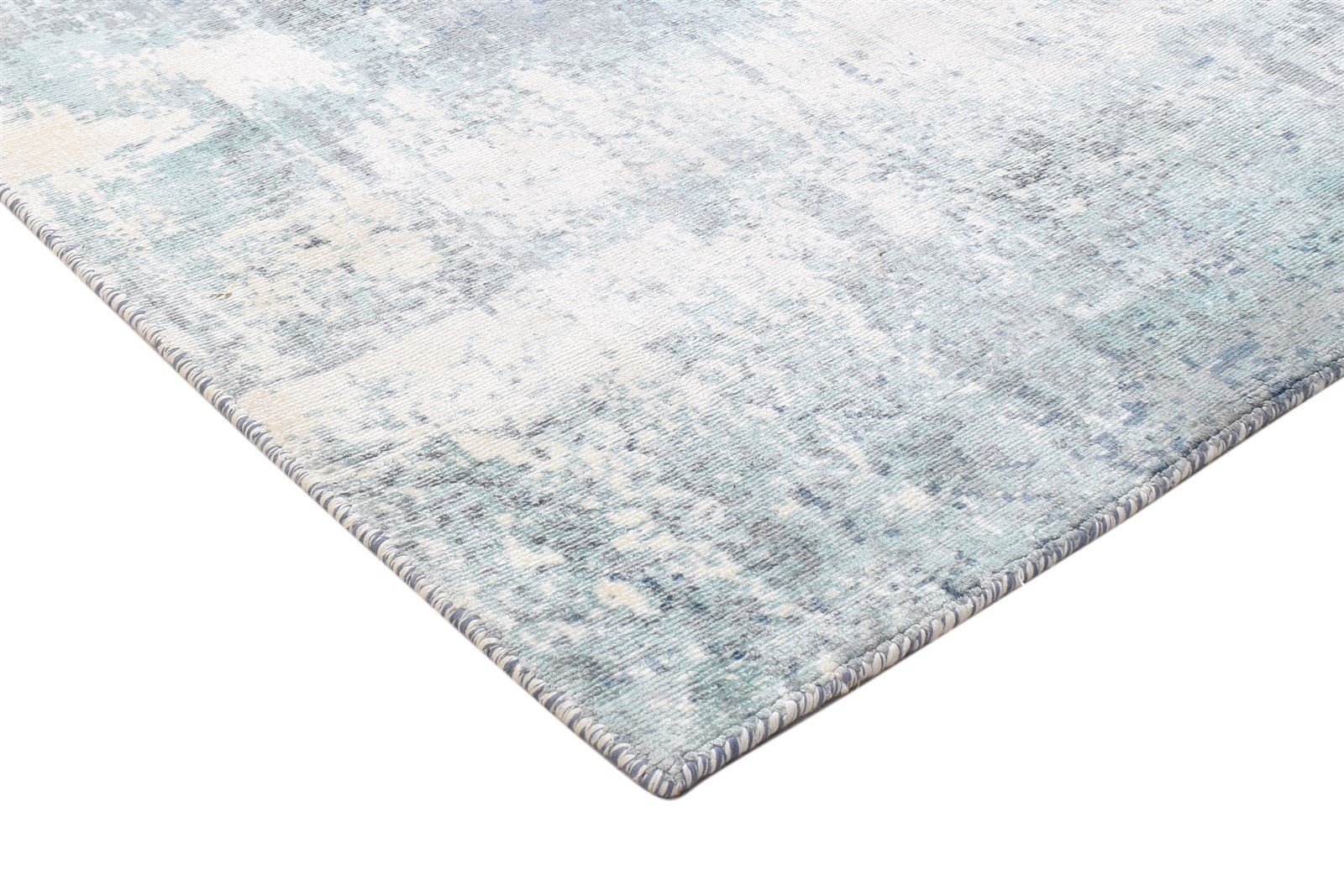 Blue Wool / Silk Rug 5' X 6' Modern Handloom Indian Abstract Room Size Carpet 7864155799701