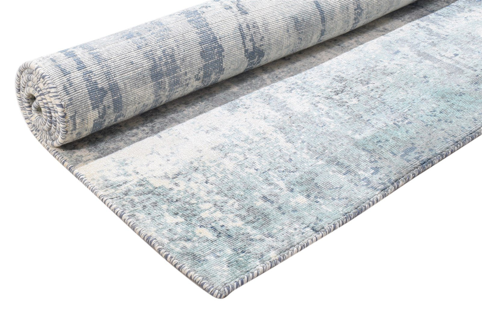 Blue Wool / Silk Rug 5' X 6' Modern Handloom Indian Abstract Room Size Carpet 7864155799701