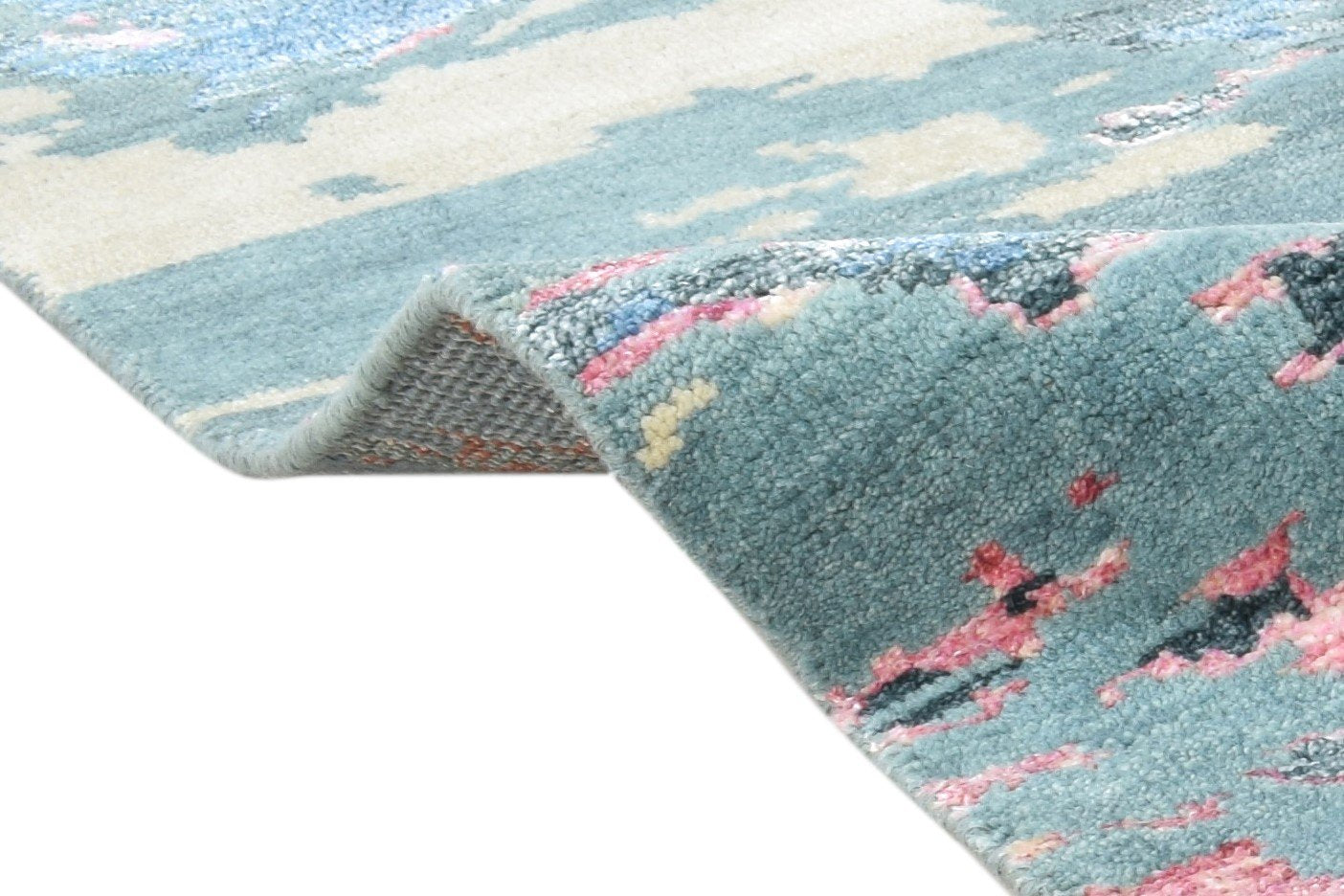 Blue Wool / Silk Rug 5X8 Modern Hand Knotted French Abstract Room Size Carpet 7864977326229