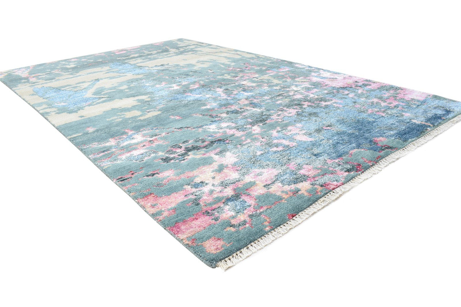 Blue Wool / Silk Rug 5X8 Modern Hand Knotted French Abstract Room Size Carpet 7864977326229