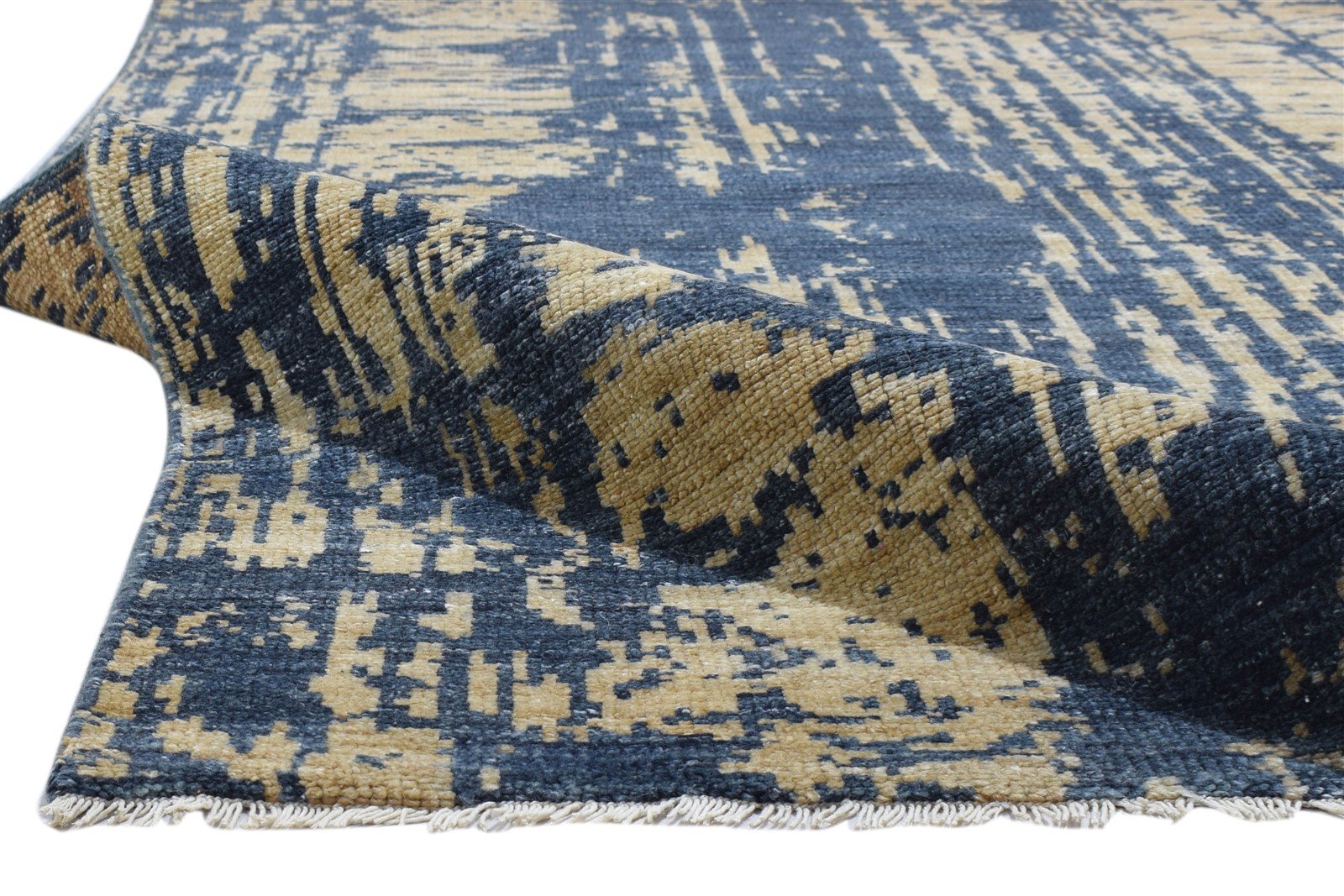 Blue Wool Silk Rug 5X8 Modern Hand Knotted Oriental Abstract Room Size Carpet 7860675838101