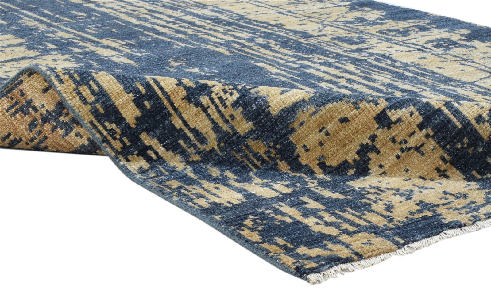 Blue Wool Silk Rug 5X8 Modern Hand Knotted Oriental Abstract Room Size Carpet 7860675838101
