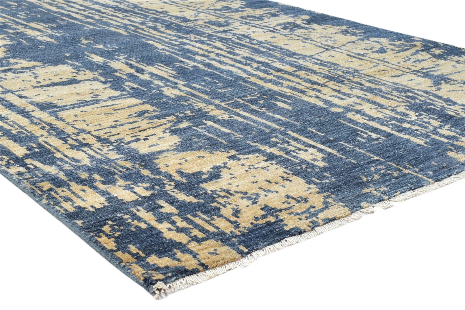 Blue Wool Silk Rug 5X8 Modern Hand Knotted Oriental Abstract Room Size Carpet 7860675838101