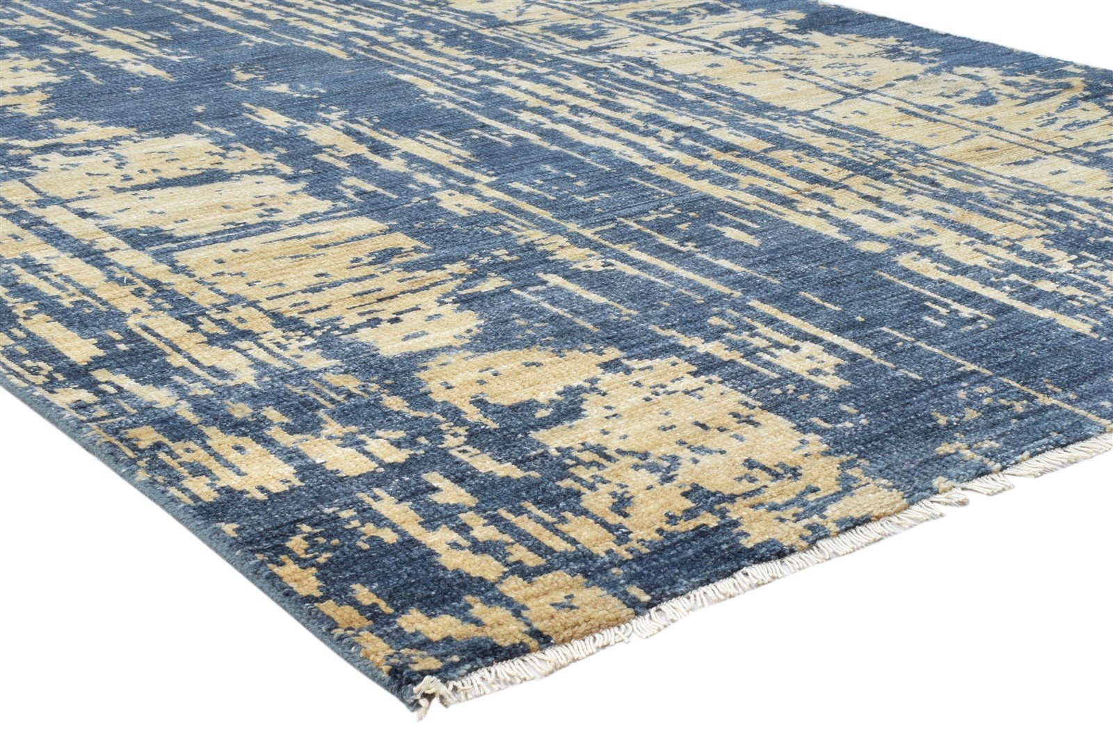 Blue Wool Silk Rug 5X8 Modern Hand Knotted Oriental Abstract Room Size Carpet 7860675838101