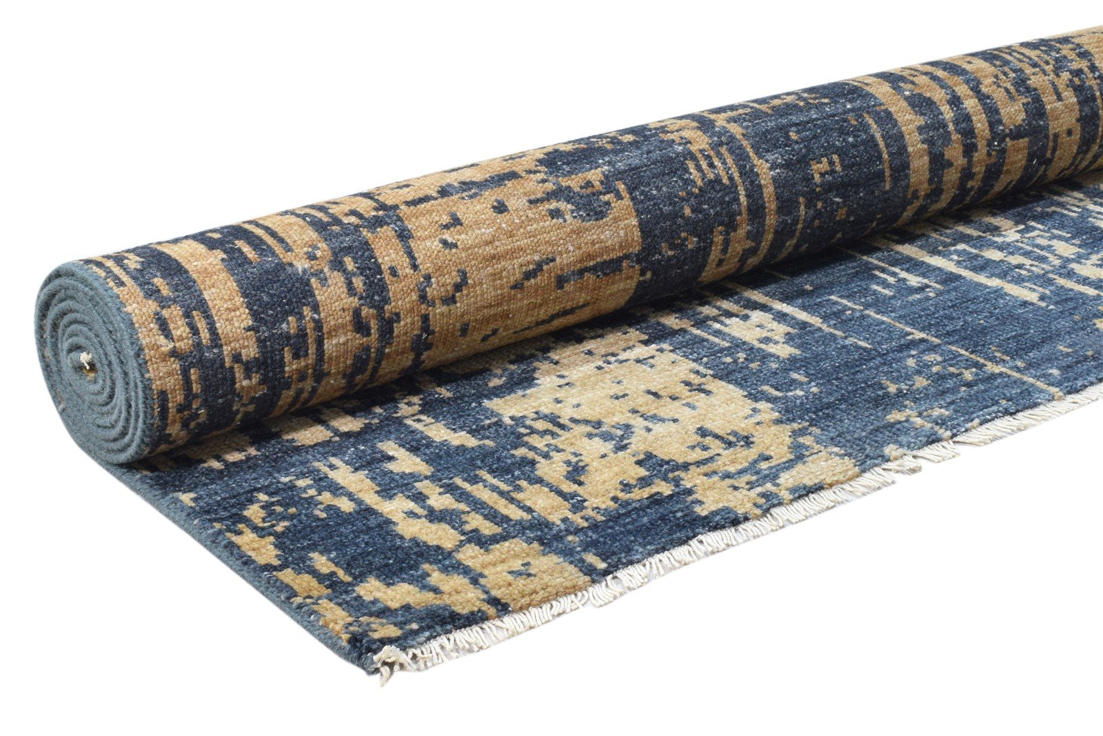 Blue Wool Silk Rug 5X8 Modern Hand Knotted Oriental Abstract Room Size Carpet 7860675838101