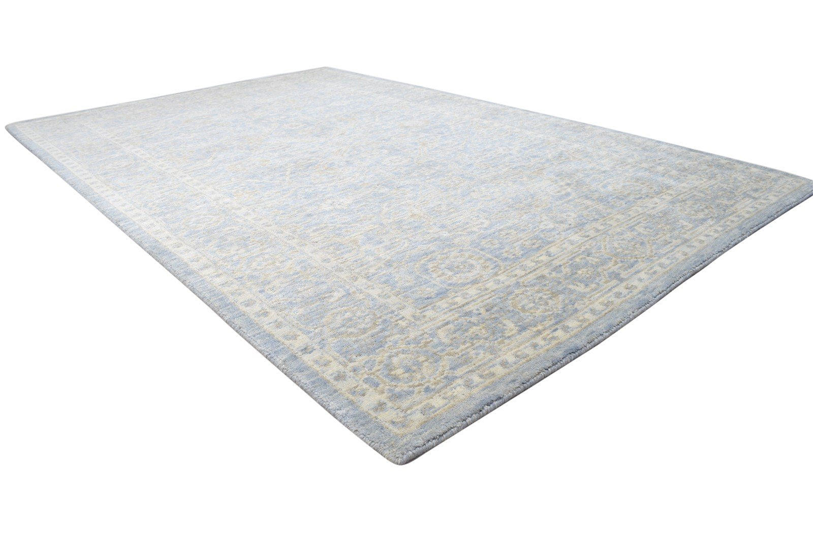 Blue Wool Silk Rug 5X8 Modern Jacquard Loom Oushak Oriental Room Size Carpet 7864145379477