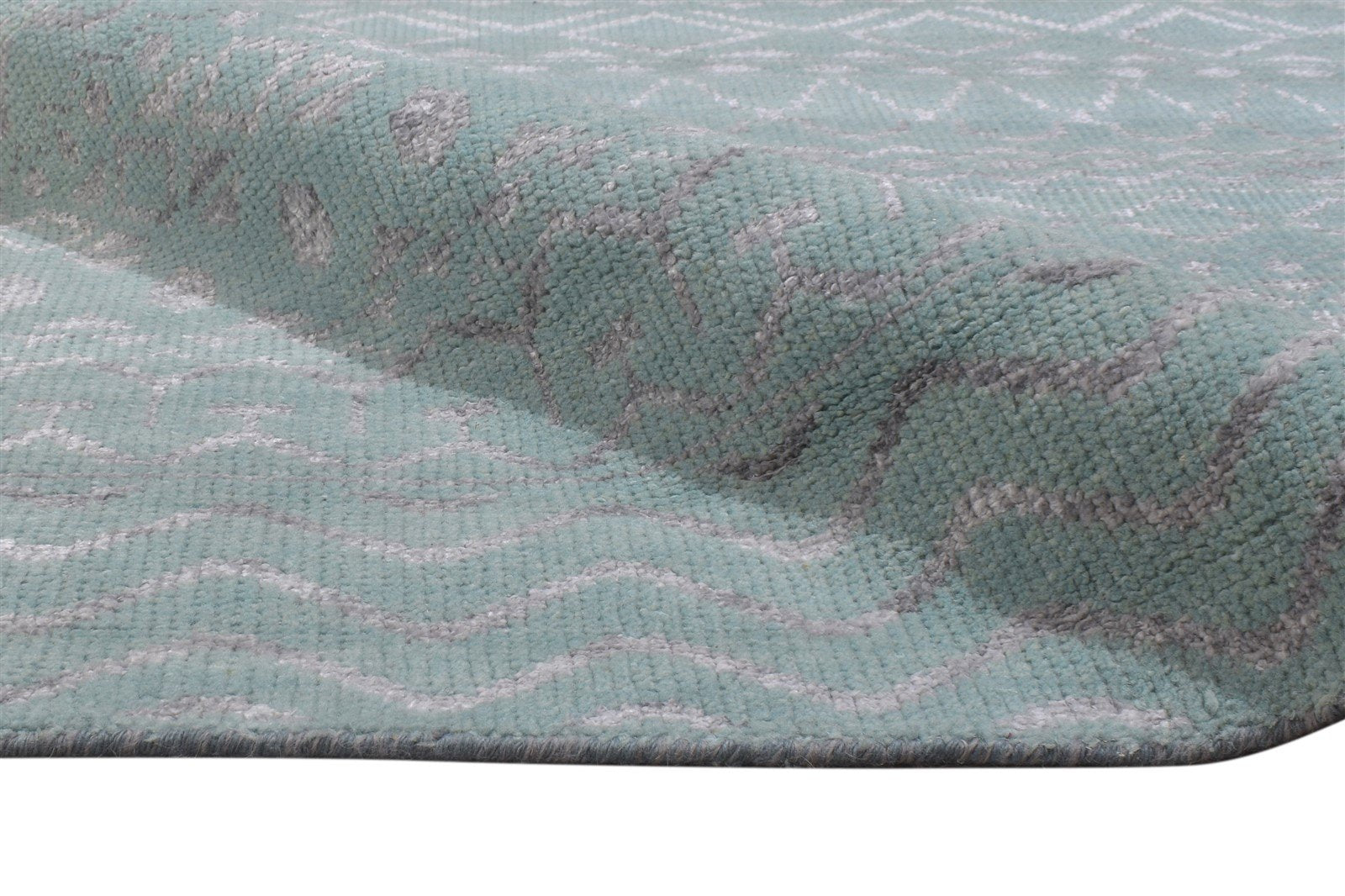 Blue Wool / Silk Rug 9X12 Modern Hand Knotted Scandinavian Trellis Large Carpet 7864344641685