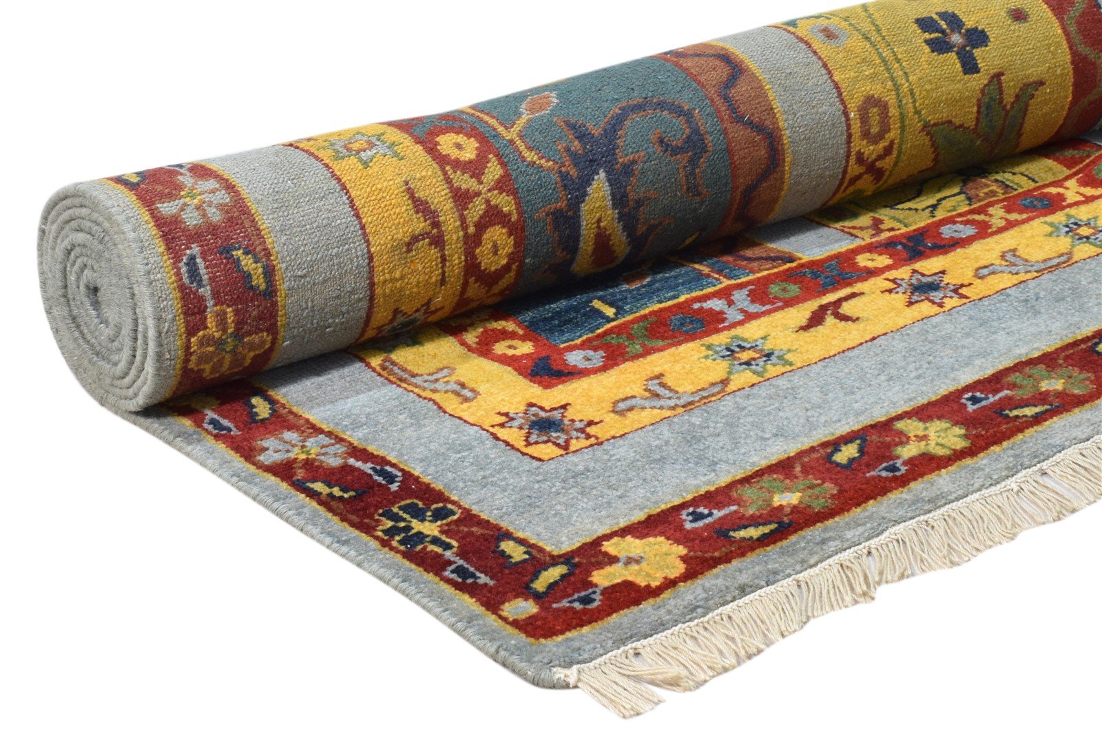 Bobette Wool Multi Color Rug 6X9 Persian Hand Knotted Turkish Striped 7860676034709