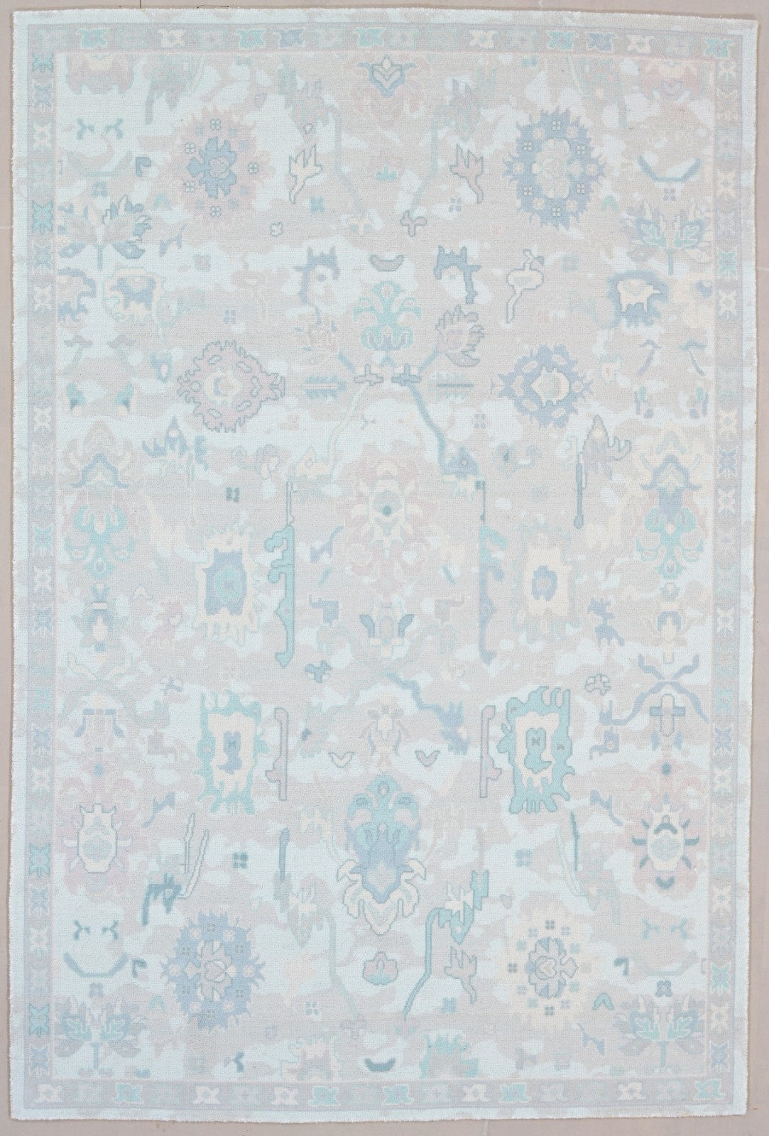 Botanical Oushak Handmade Creamy Ivory Area Rug – Modern Classic Persian Style 9170564022421