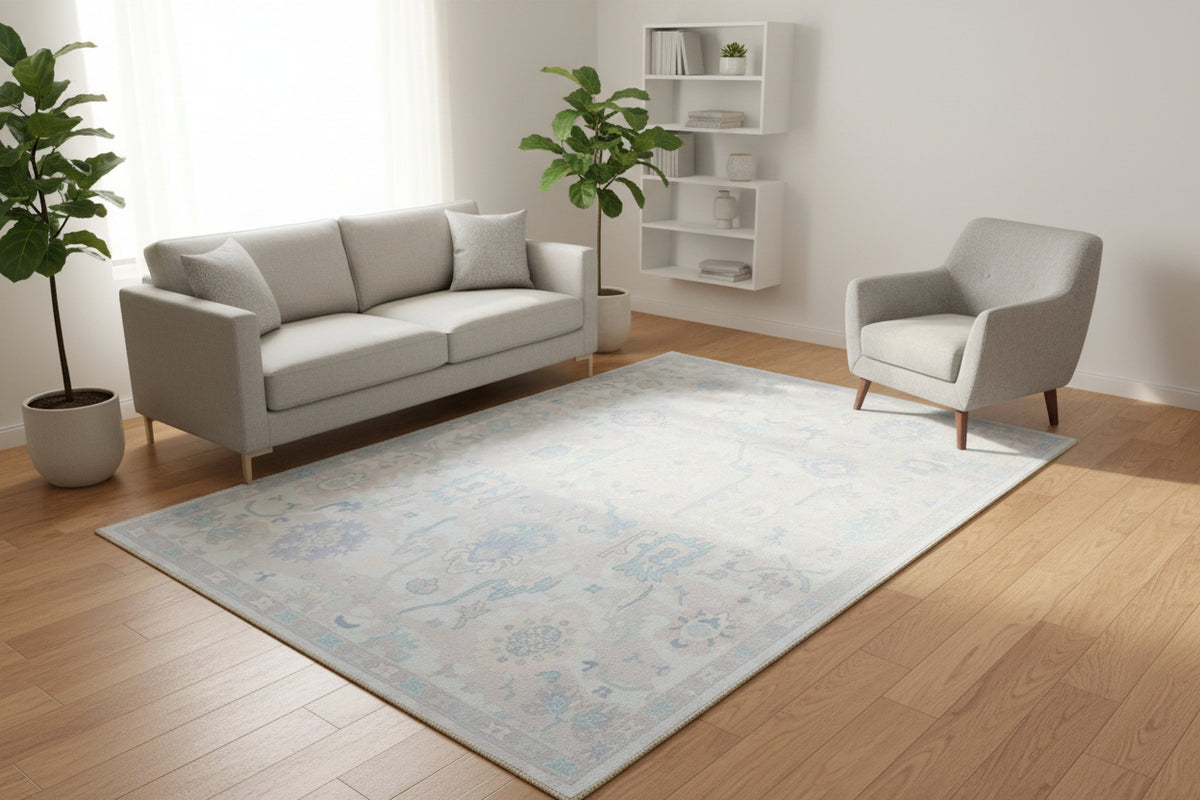 Botanical Oushak Handmade Creamy Ivory Area Rug – Modern Classic Persian Style 9170564022421
