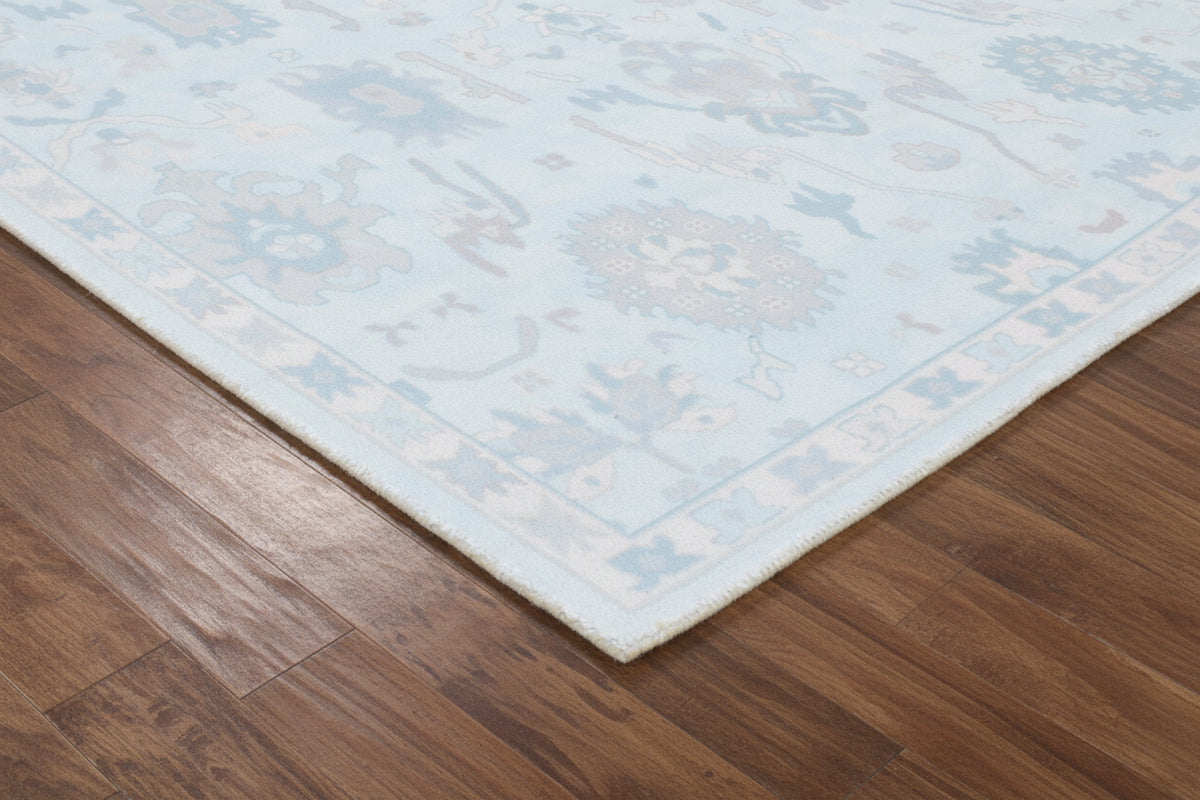 Botanical Oushak Handmade Sky Blue Area Rug – Modern Classic Persian Style 9175411261589