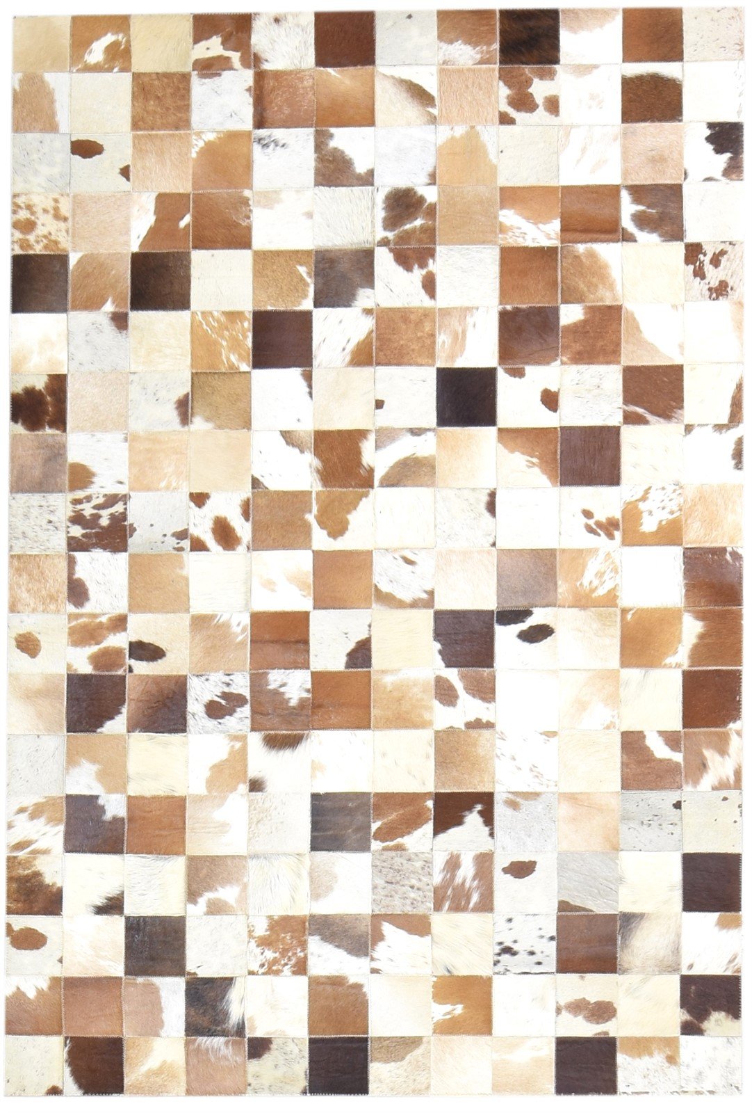 Brittaney Handmade Leather Checkerboard Brown Rug | Modern Checkered Blocks Patchwork Rug 7864581193877